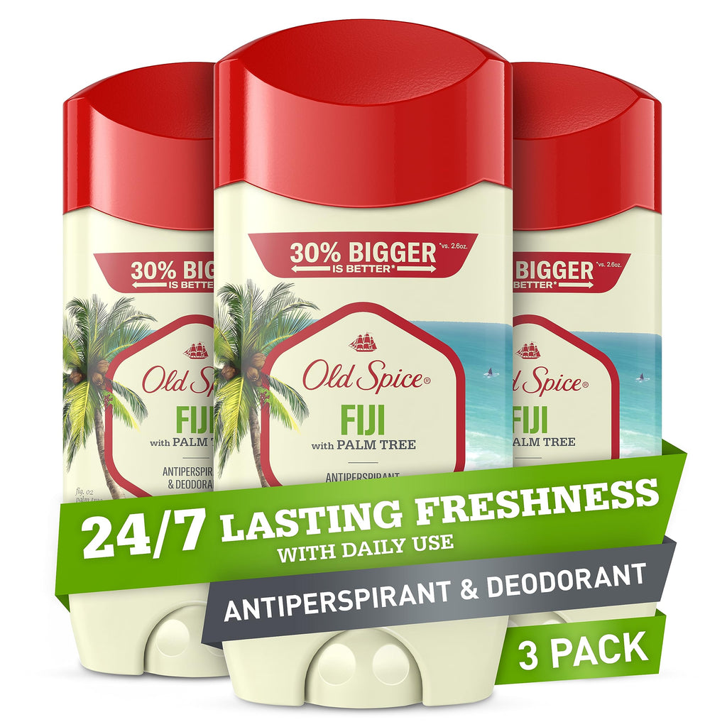 Old Spice Fiji Palm Tree Scent Invisible Solid Deodorant 3-Pack – 24/7 Sweat & Odor Protection