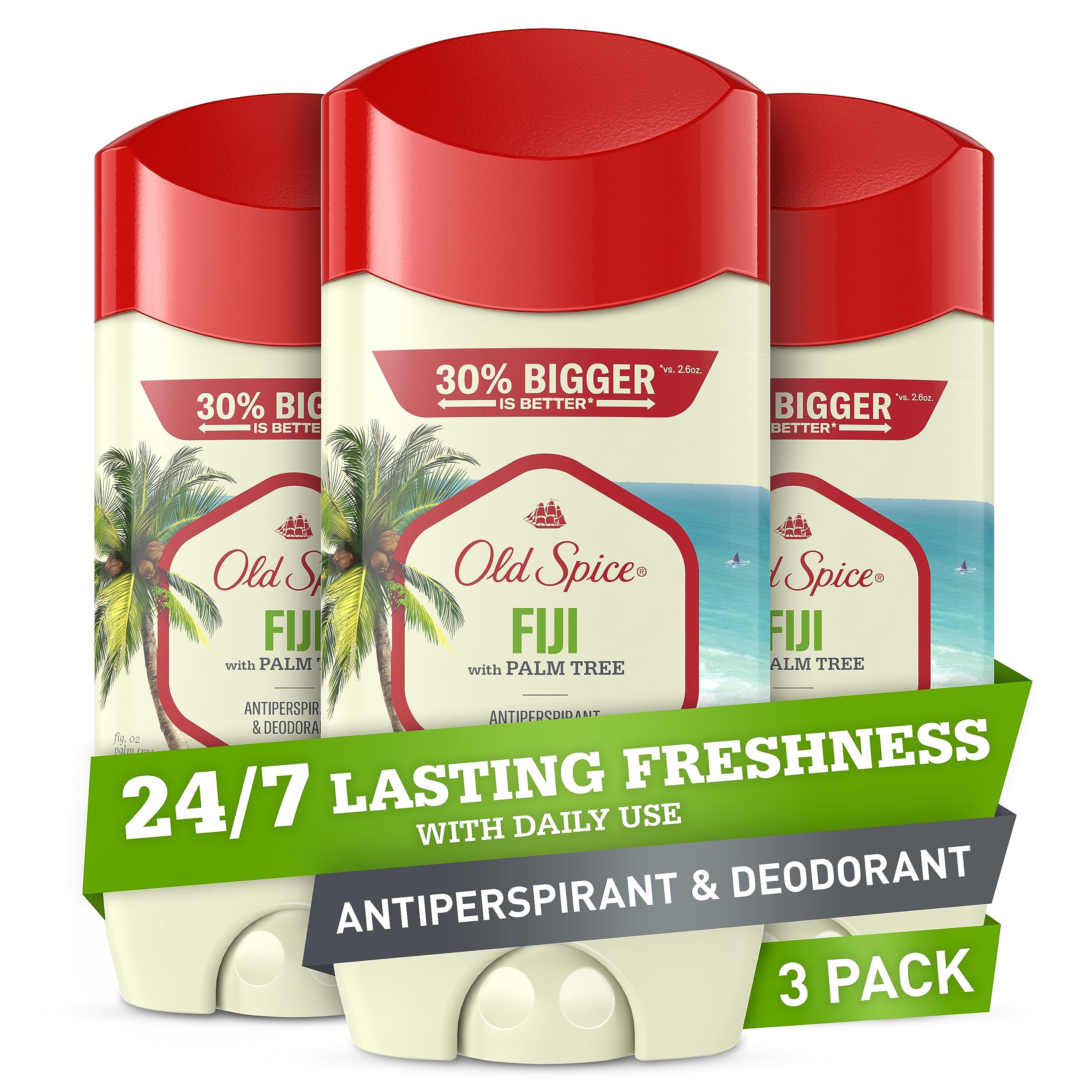Old Spice Fiji Palm Tree Scent Invisible Solid Deodorant 3-Pack – 24/7 Sweat & Odor Protection