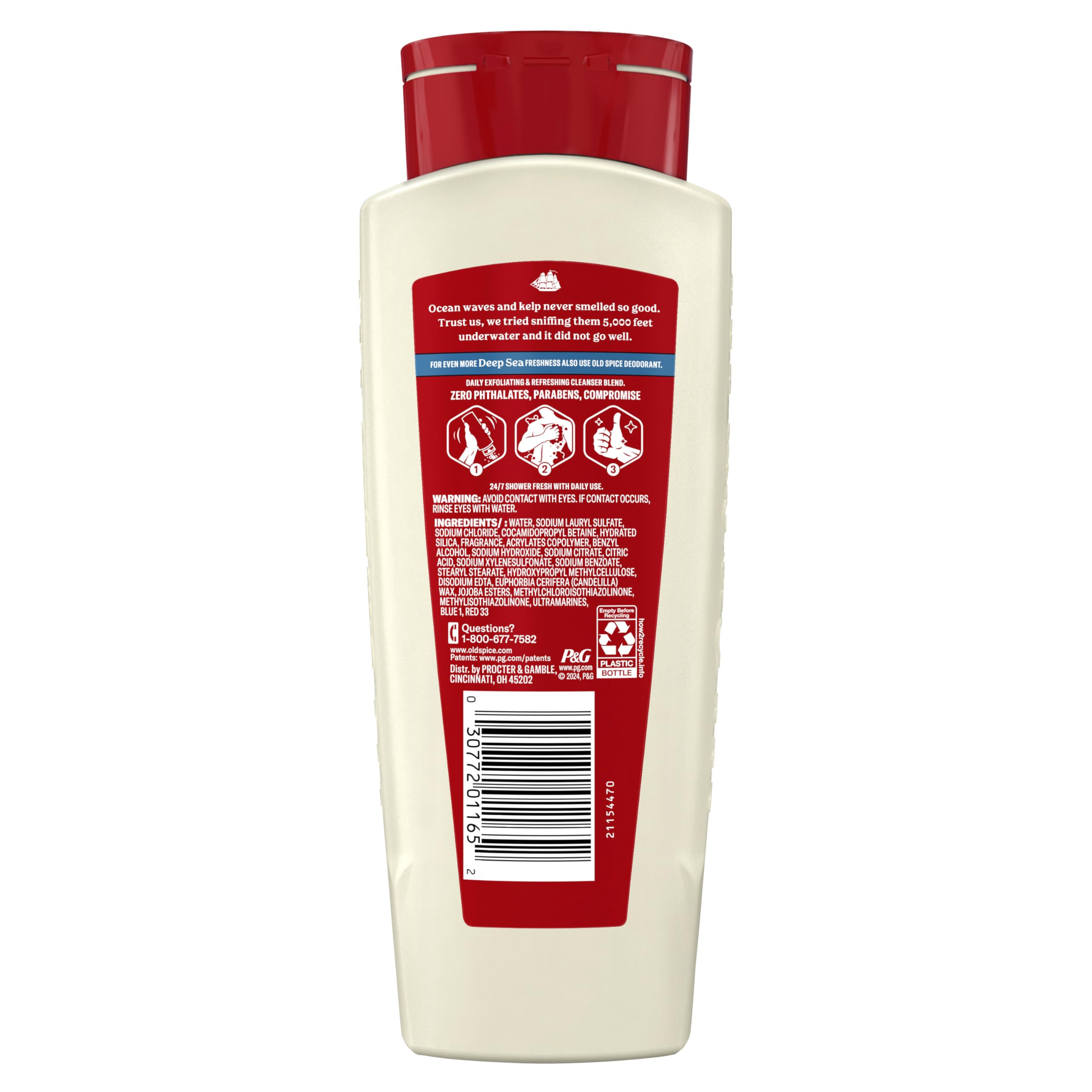 Old Spice Deep Cleanse Body Wash for Men – 24/7 Shower Fresh, Exfoliate & Cleanse, Deep Sea Minerals, Ocean Waves + Kelp Scent, 18 oz x4