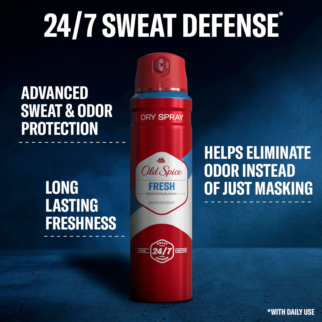 Old Spice High Endurance Dry Spray Antiperspirant for Men – 24/7 Sweat Defense & Fresh Scent (Pack of 3, 4.3 oz)