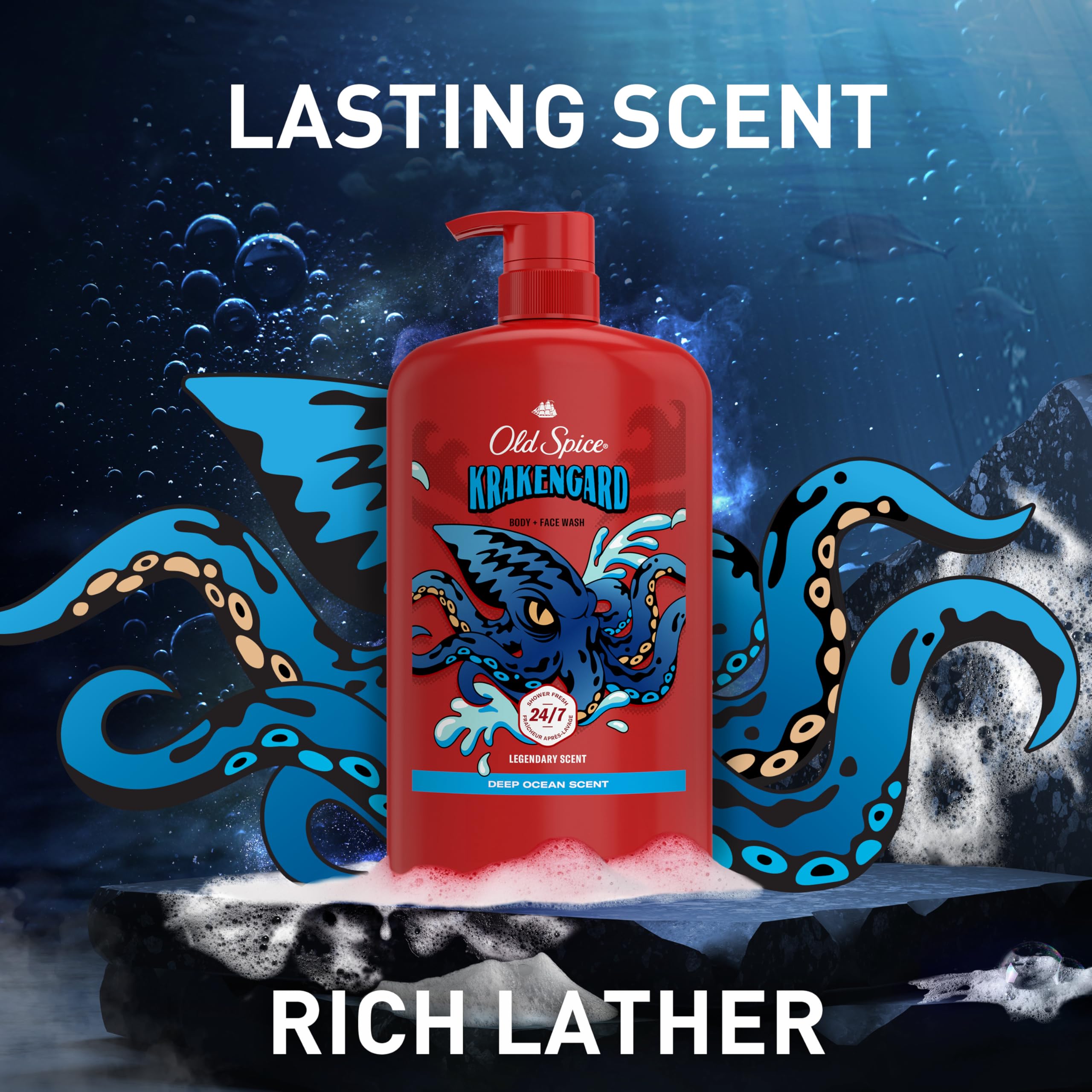 Old Spice Krakengard Body Wash 3X Defense – 24/7 Shower Fresh, 33.4 oz Pack of 4, 2-in-1