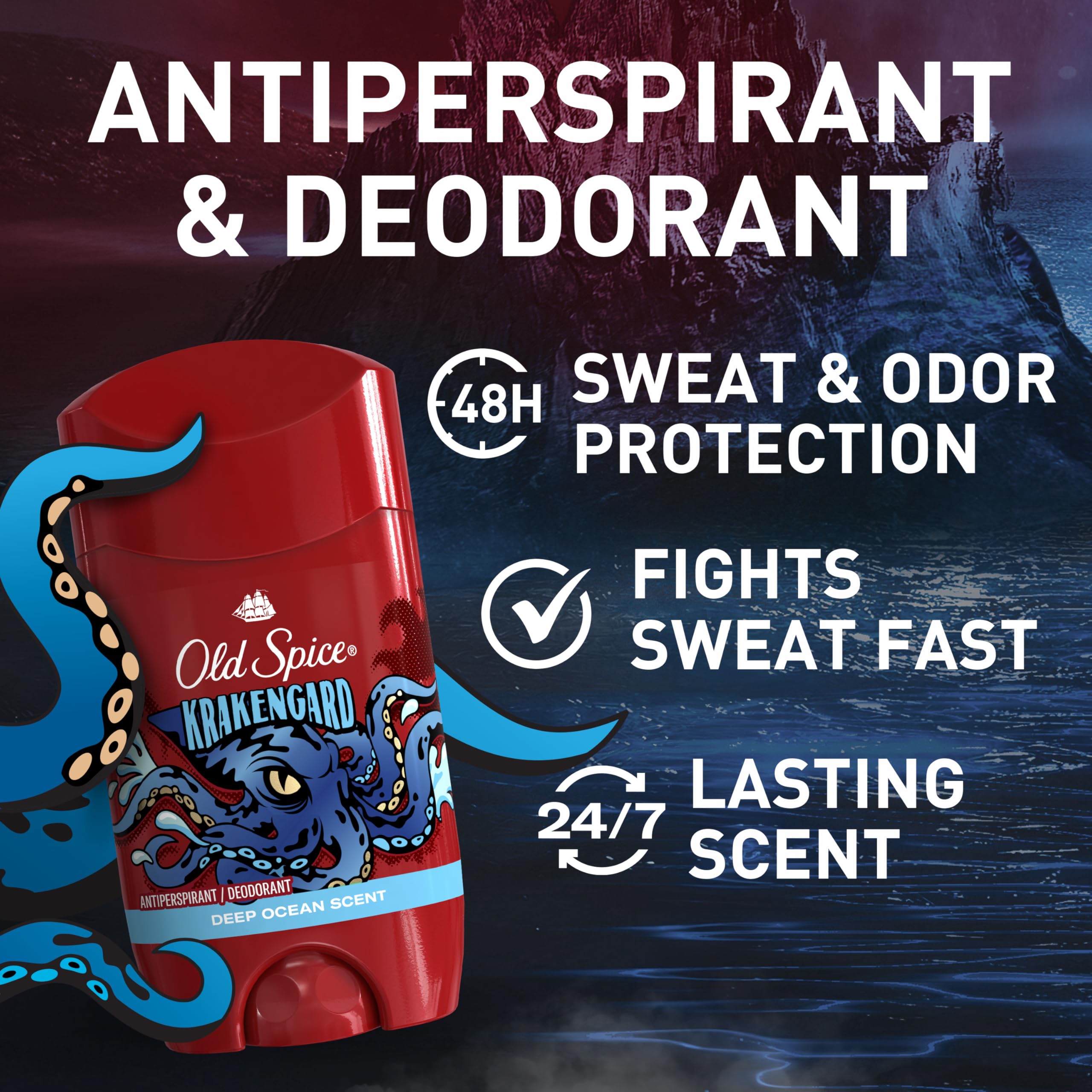 Old Spice Krakengard Aluminum-Free Deodorant for Men – 24/7 Freshness & Deep Ocean Scent (Pack of 6)