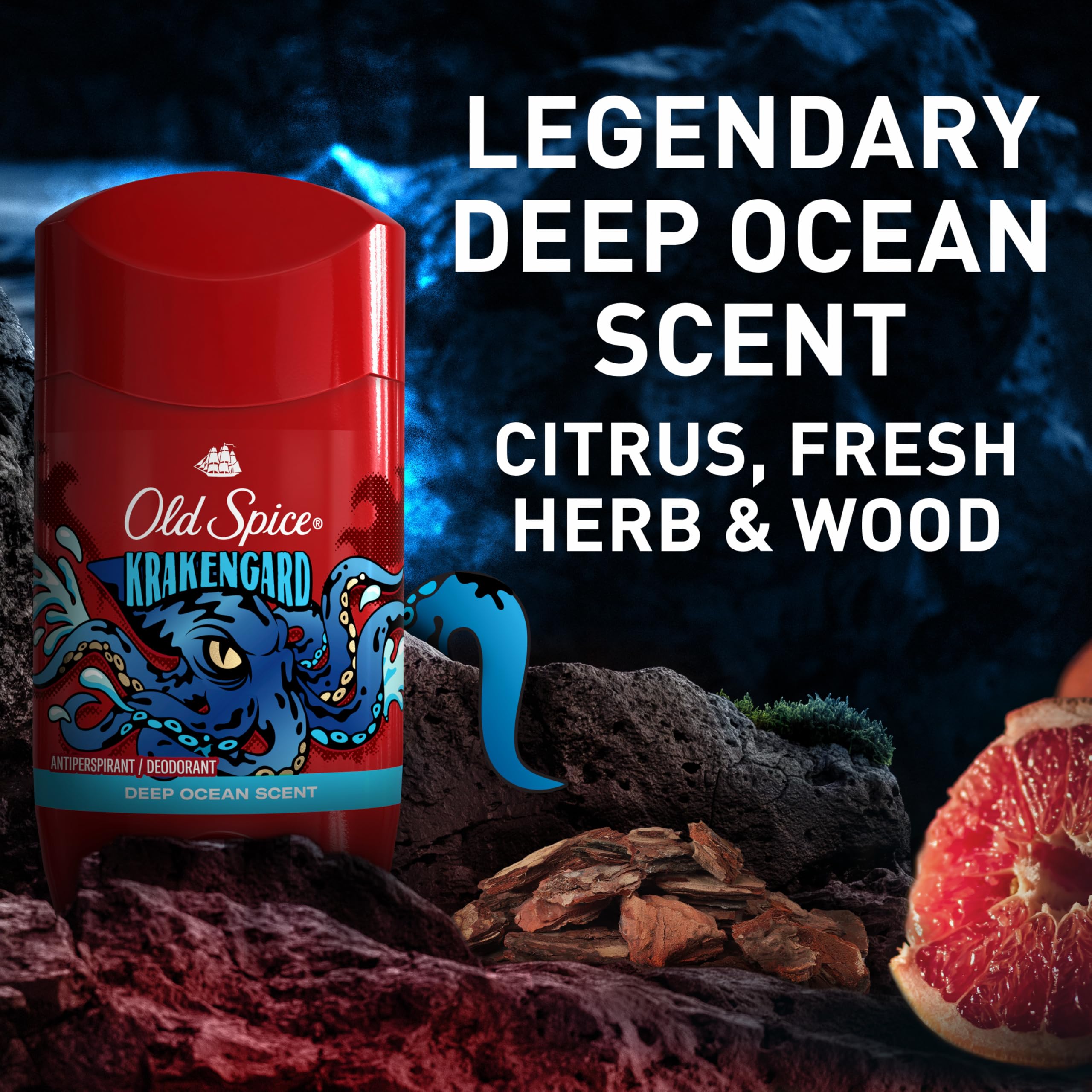 Old Spice Krakengard Aluminum-Free Deodorant for Men – 24/7 Freshness & Deep Ocean Scent (Pack of 6)