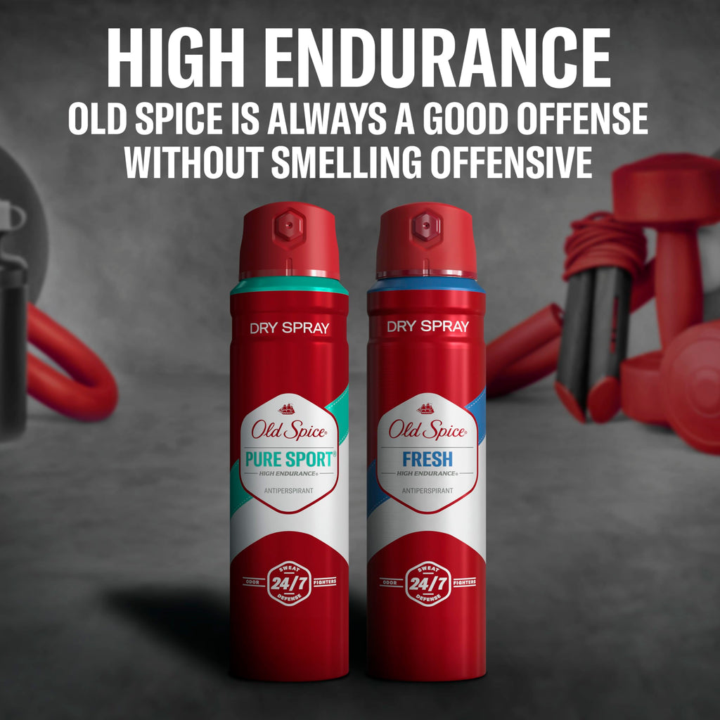 Old Spice High Endurance Dry Spray Antiperspirant for Men – 24/7 Sweat Defense & Fresh Scent (Pack of 3, 4.3 oz)