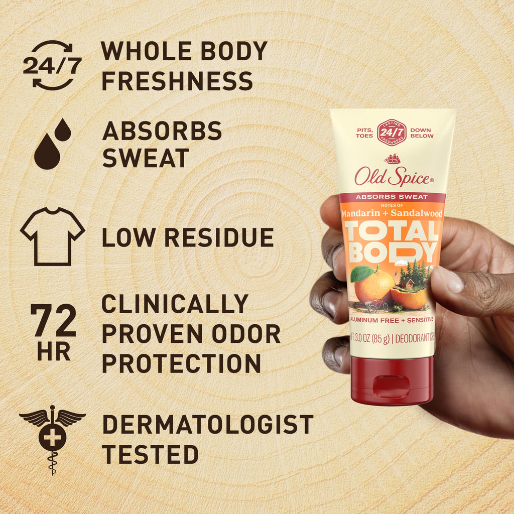 Old Spice Whole Body Deodorant Cream for Men – Aluminum-Free, Mandarin + Sandalwood, 24/7 Odor Protection, 3.0 oz