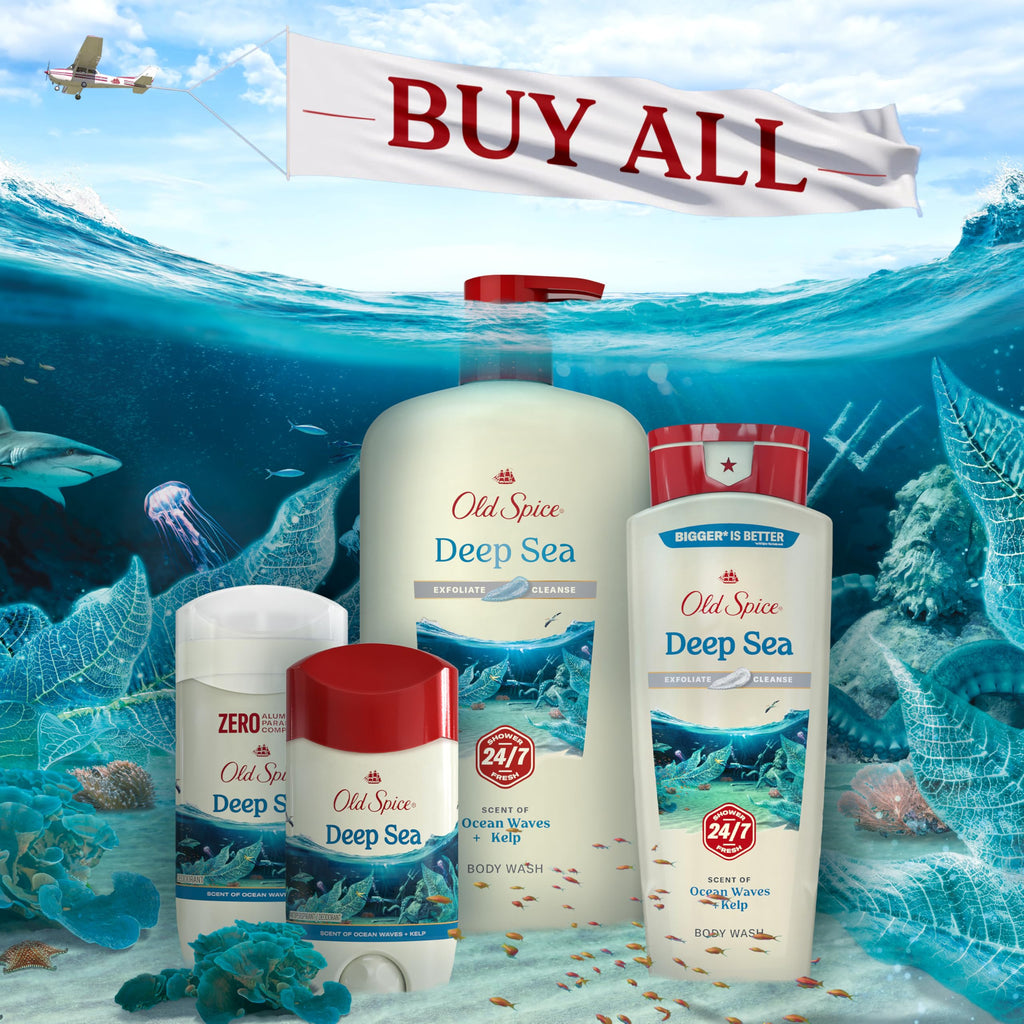Old Spice Deep Cleanse Body Wash for Men – 24/7 Shower Fresh, Exfoliate & Cleanse, Deep Sea Minerals, Ocean Waves + Kelp Scent, 18 oz x4