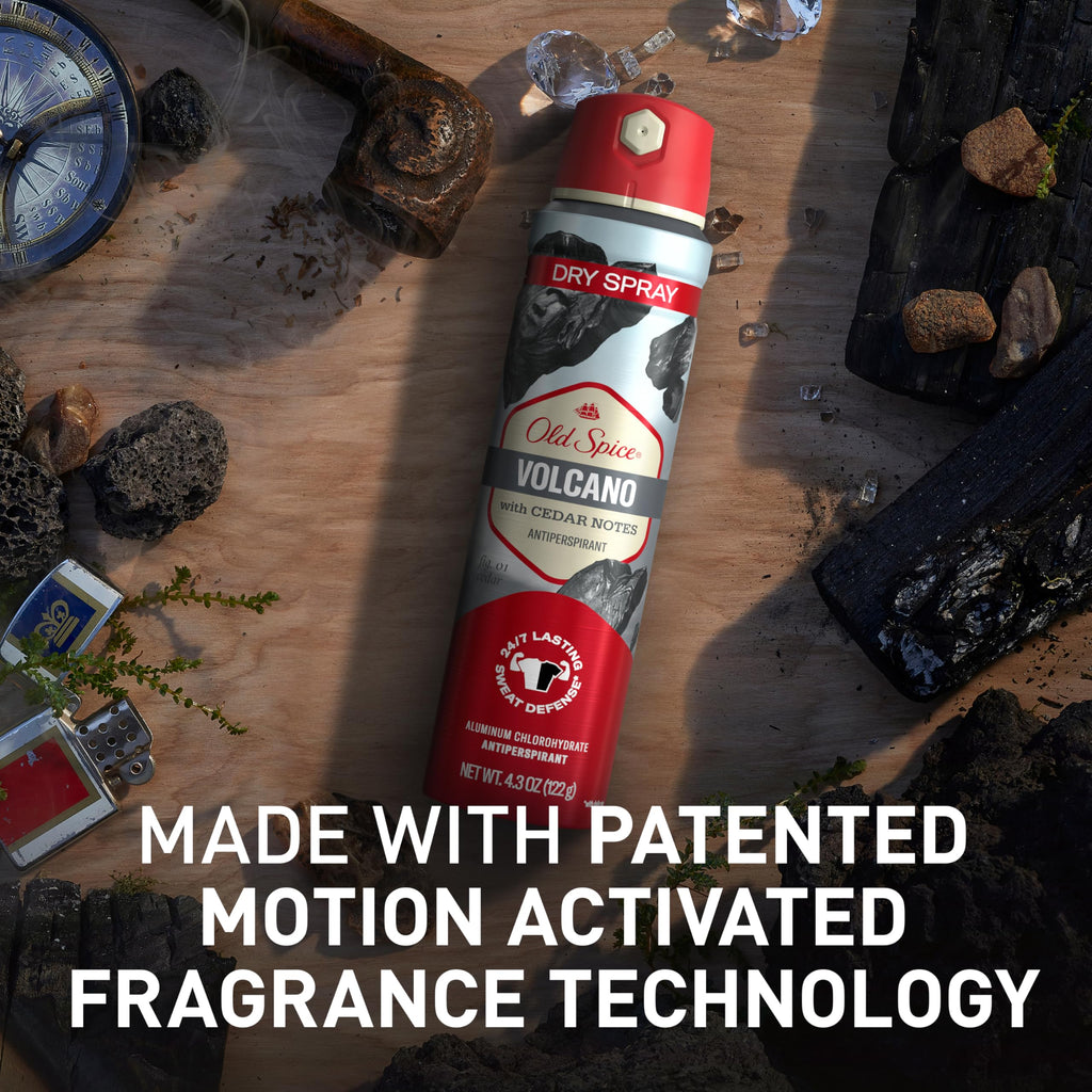 Old Spice Dry Spray Antiperspirant for Men - Volcano Cedar Amber, 24/7 Freshness (Pack of 3)