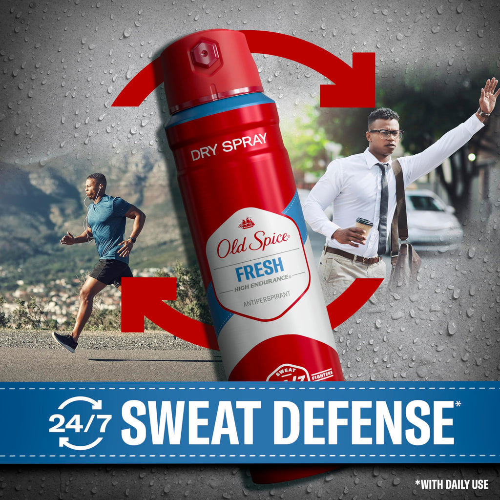 Old Spice High Endurance Dry Spray Antiperspirant for Men – 24/7 Sweat Defense & Fresh Scent (Pack of 3, 4.3 oz)