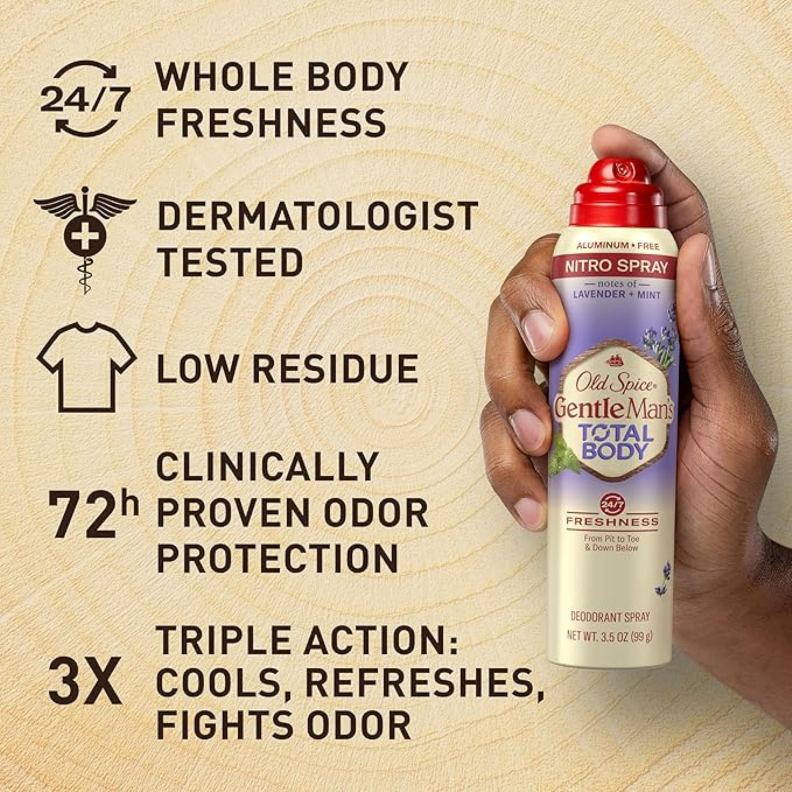 Old Spice Whole Body Deodorant for Men – Lavender Mint, Aluminum-Free, Pack of 3