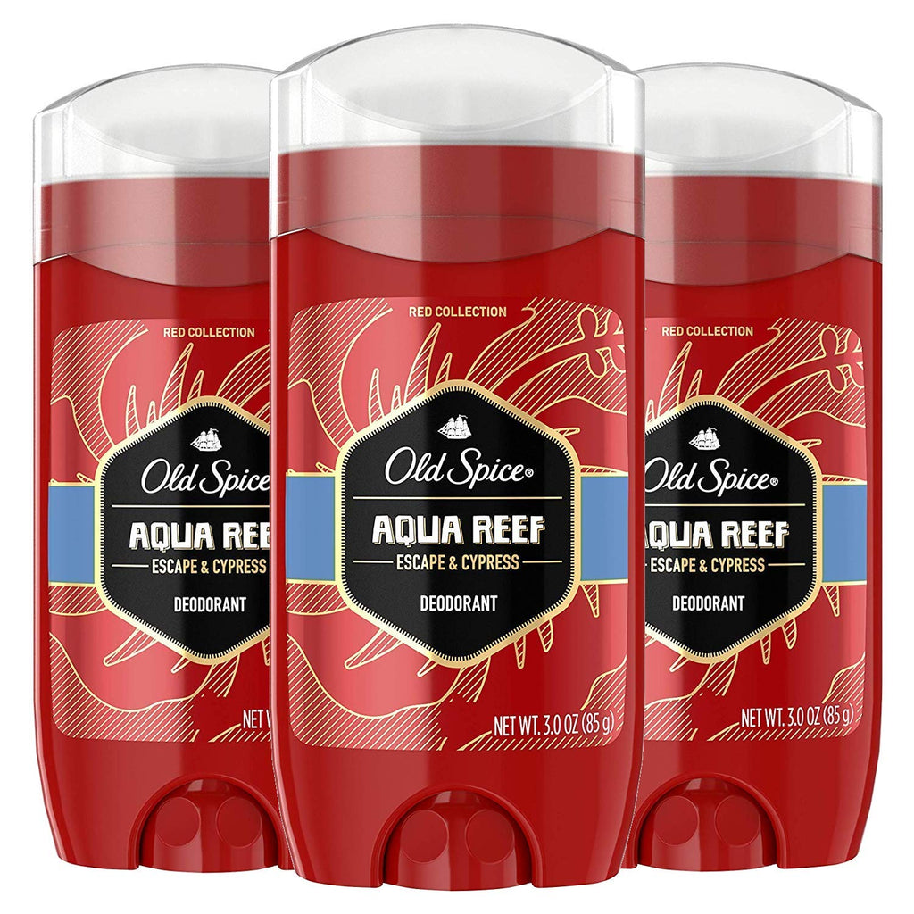 Old Spice Red Zone Aqua Reef Deodorant for Men — 3 x 3 oz, Aluminum-Free