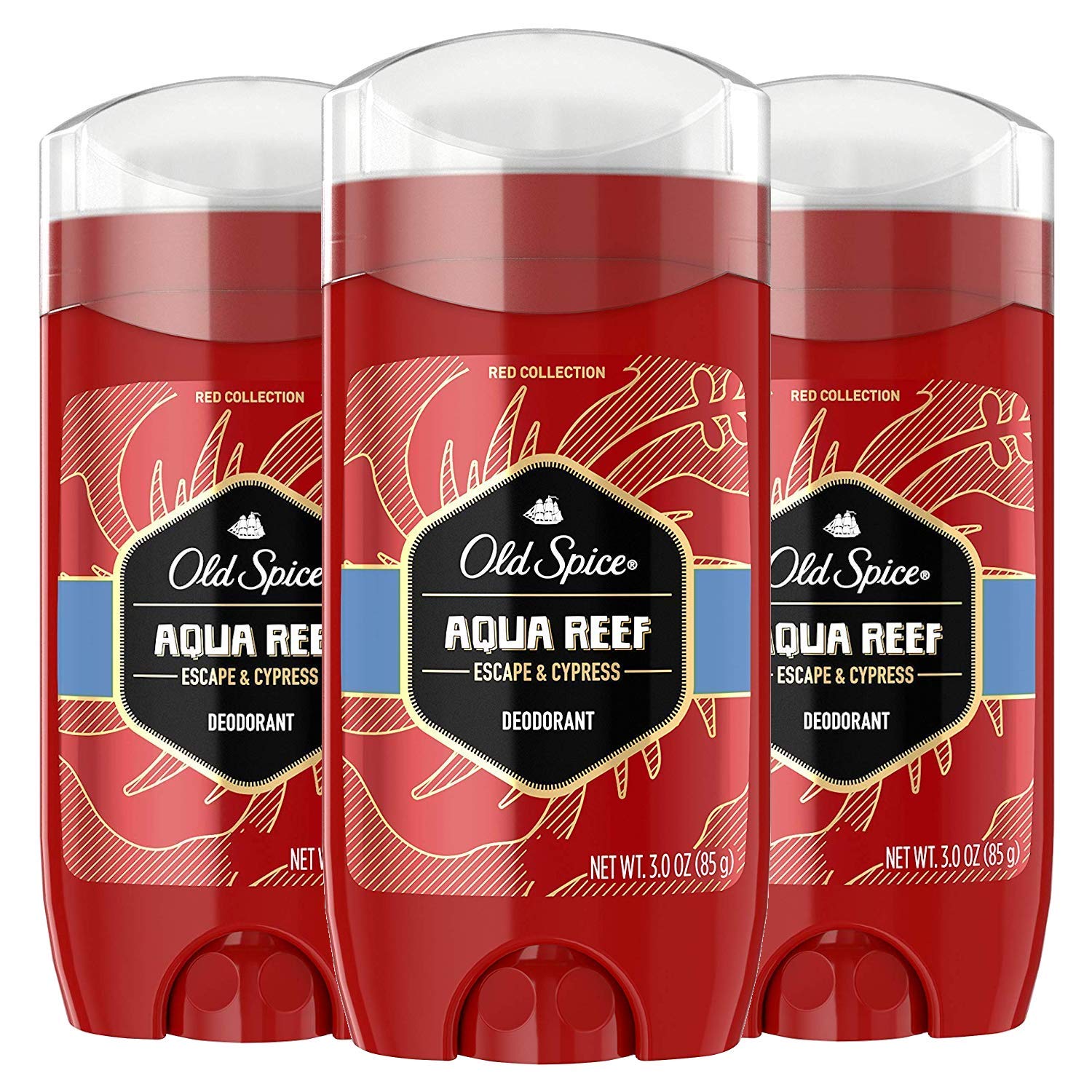 Old Spice Red Zone Aqua Reef Deodorant for Men — 3 x 3 oz, Aluminum-Free