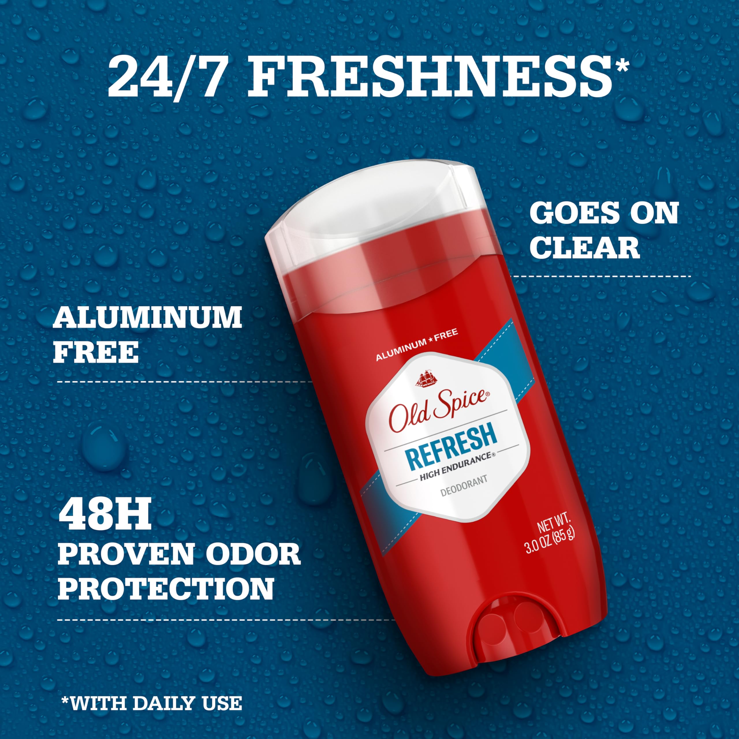 Old Spice High Endurance Refresh Aluminum-Free Deodorant for Men — 24/7 Odor Defense & Lasting Scent (3 x 3.0 oz)