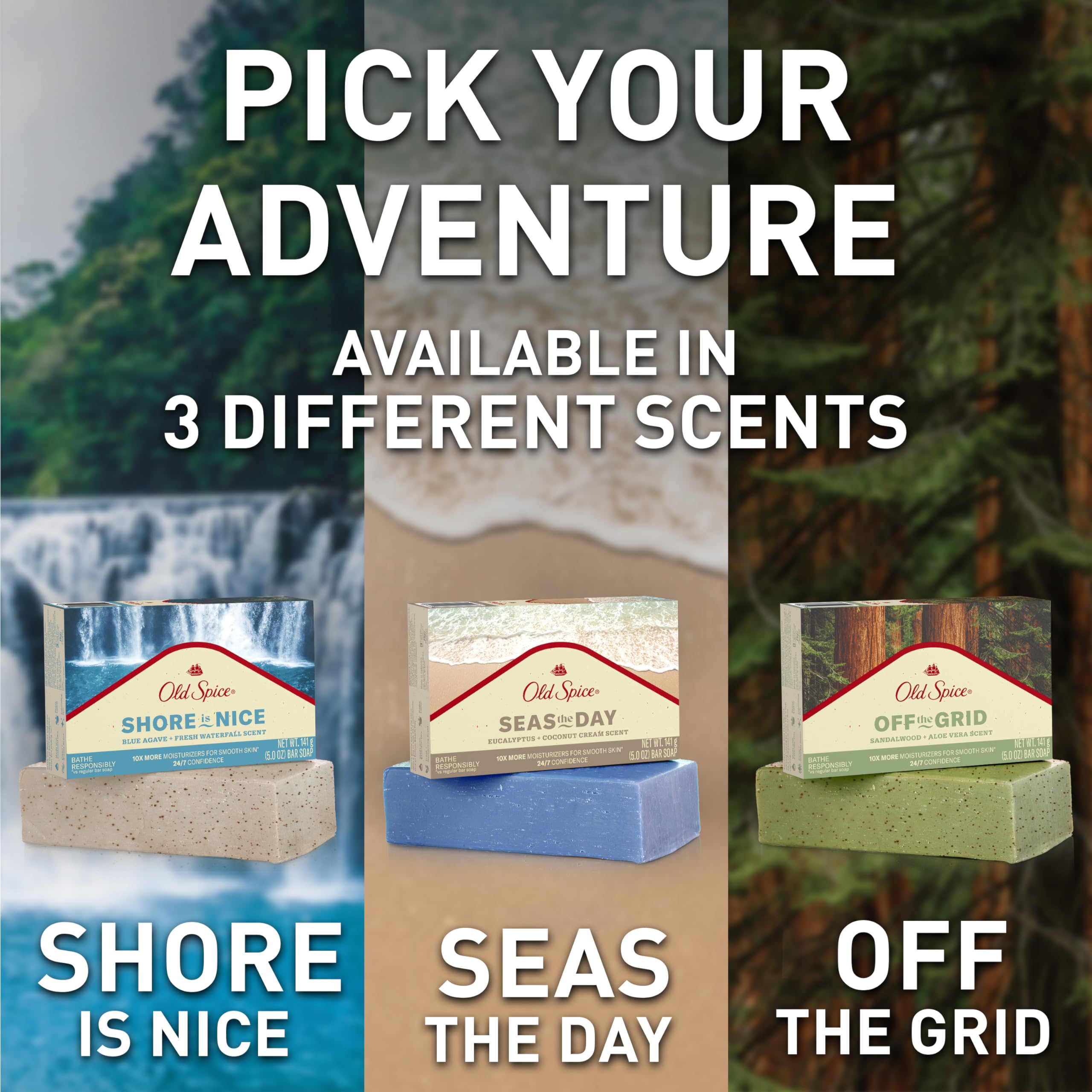 Old Spice Seas the Day Premium Bar Soap – Eucalyptus & Coconut Cream, Plant-Based Cleanser (Pack of 6)