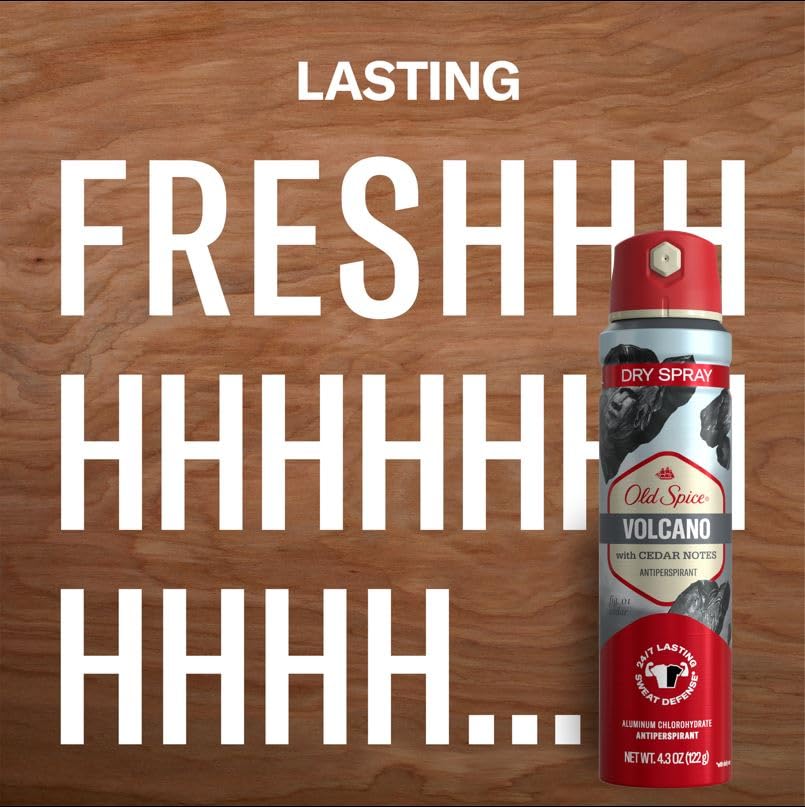 Old Spice Dry Spray Antiperspirant for Men - Volcano Cedar Amber, 24/7 Freshness (Pack of 3)