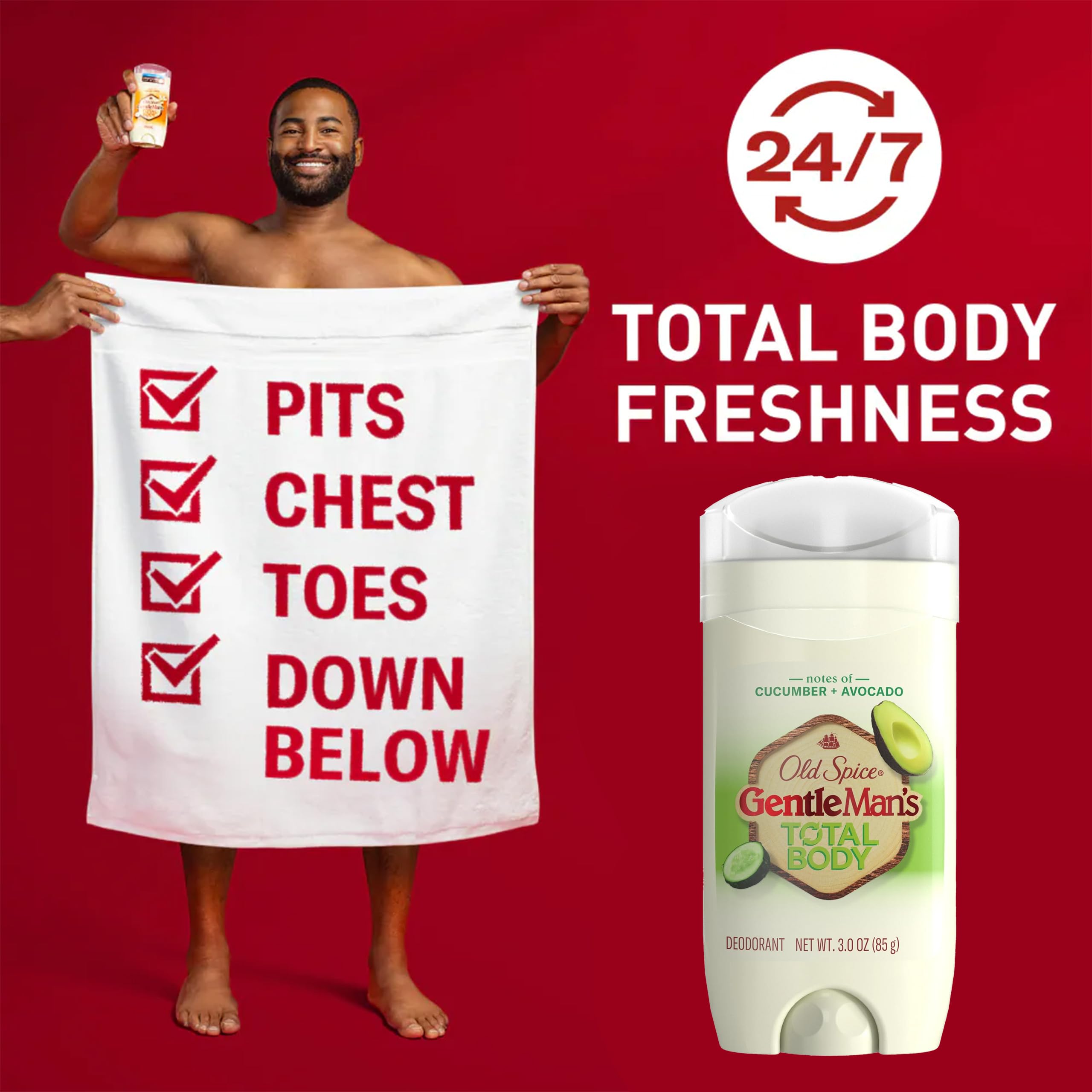 Old Spice GentleMan’s Total Body Deodorant Stick – Aluminum-Free, Cucumber & Avocado, 3 x 3 oz