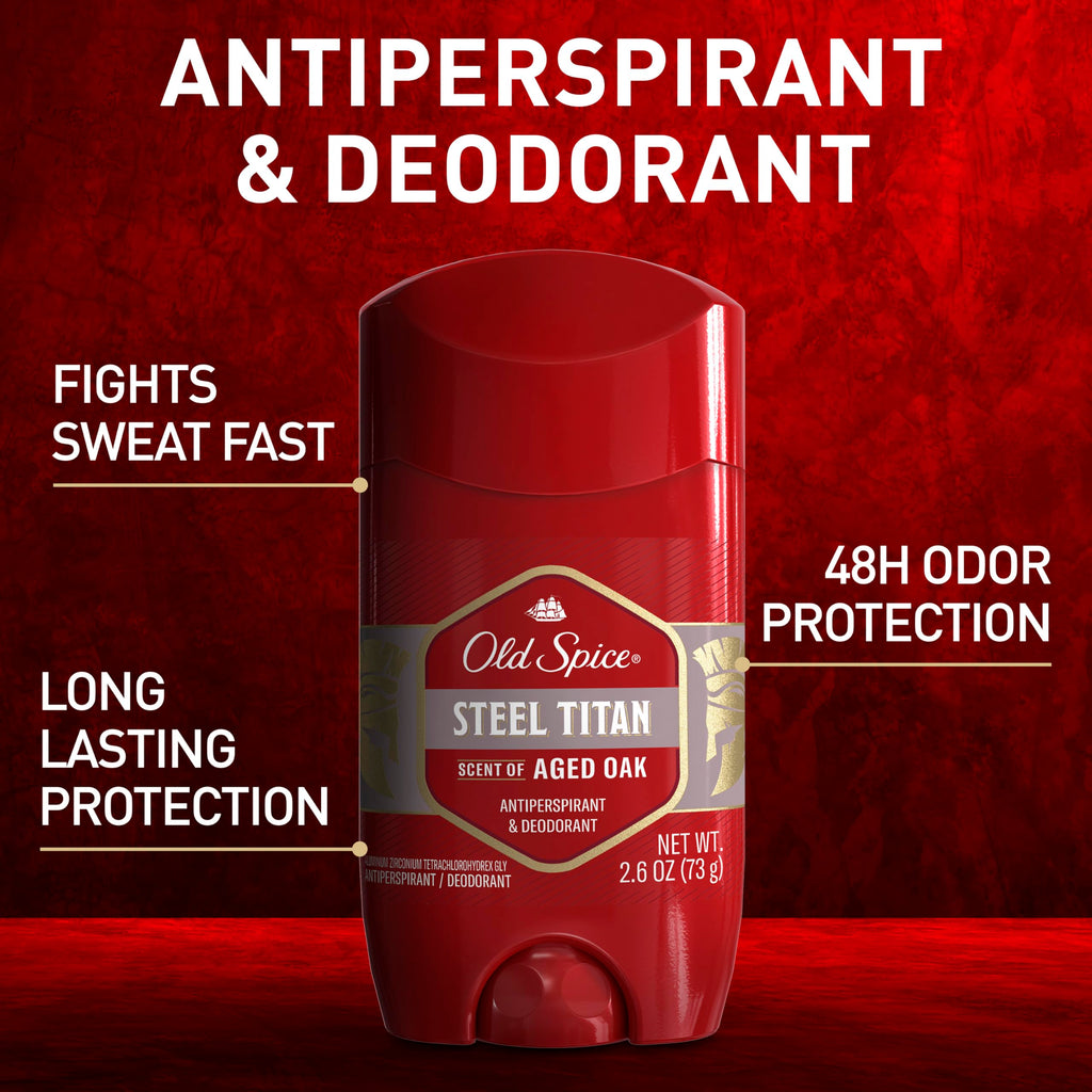 Old Spice Steel Titan Invisible Solid Deodorant for Men – Aged Oak, 24/7 Protection (2.6 oz, Pack of 6)