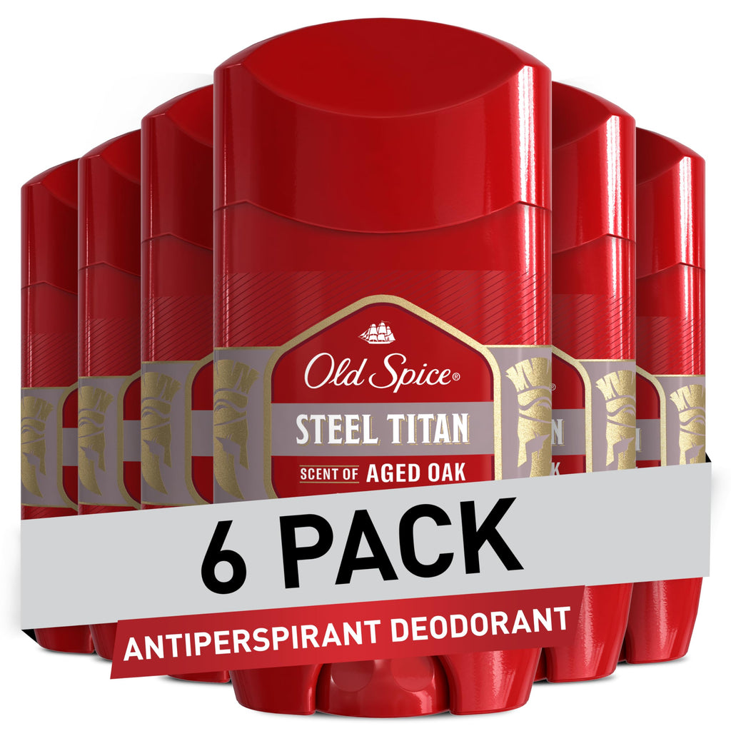 Old Spice Steel Titan Invisible Solid Deodorant for Men – Aged Oak, 24/7 Protection (2.6 oz, Pack of 6)