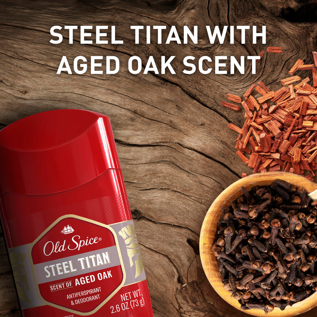 Old Spice Steel Titan Invisible Solid Deodorant for Men – Aged Oak, 24/7 Protection (2.6 oz, Pack of 6)