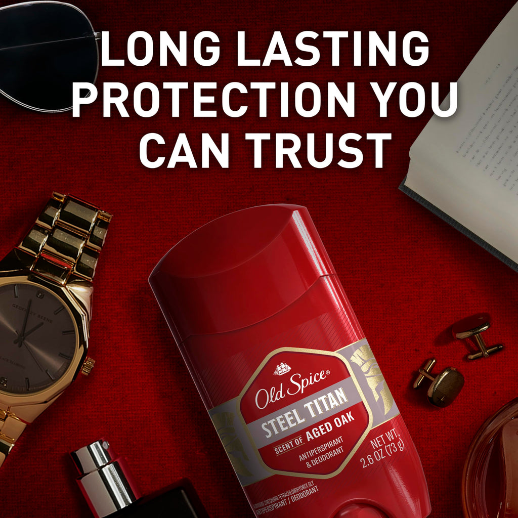 Old Spice Steel Titan Invisible Solid Deodorant for Men – Aged Oak, 24/7 Protection (2.6 oz, Pack of 6)