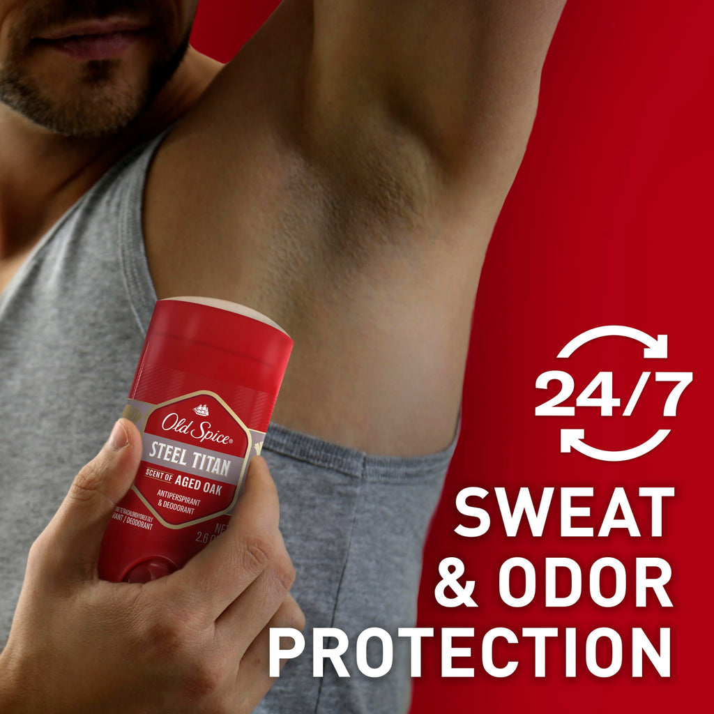 Old Spice Steel Titan Invisible Solid Deodorant for Men – Aged Oak, 24/7 Protection (2.6 oz, Pack of 6)
