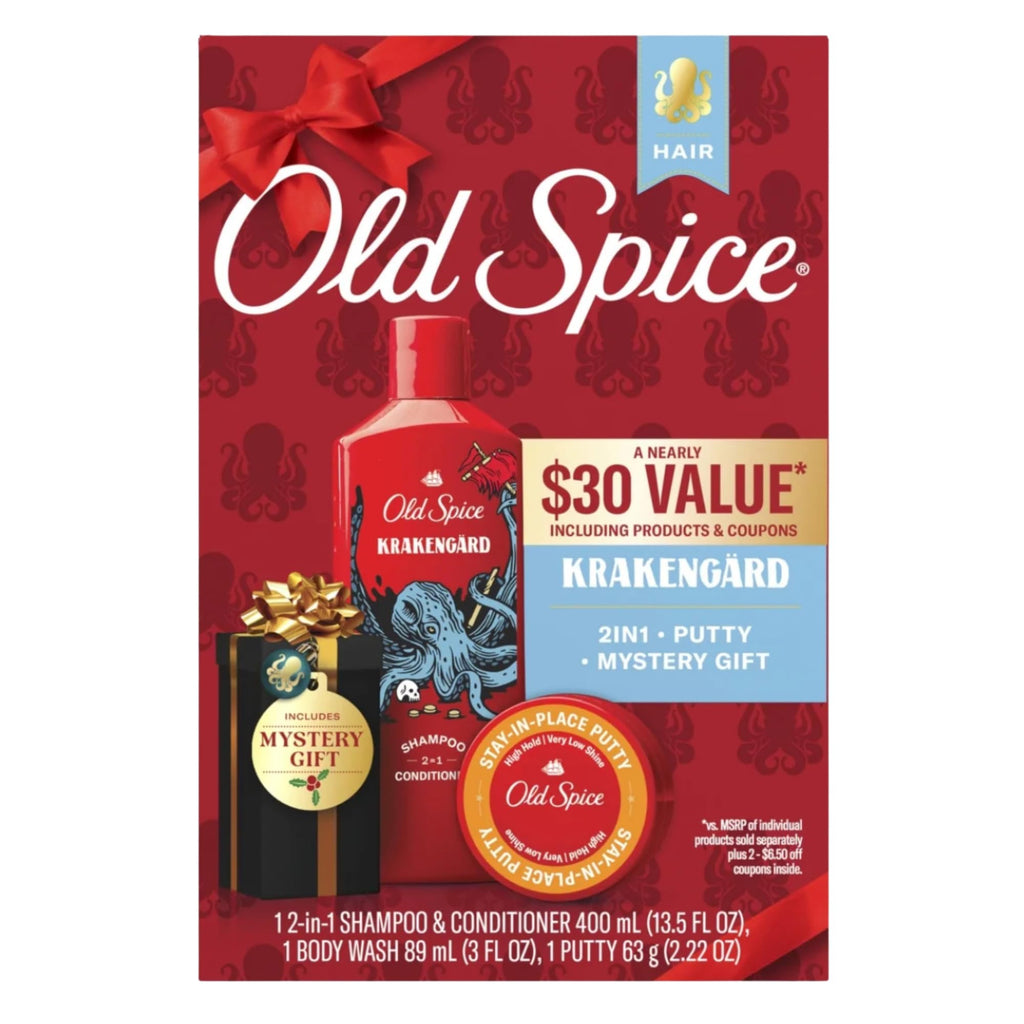 Old Spice Swagger Holiday Gift Set – 2-in-1 Shampoo, Body Wash & Pomade (Krakengard)