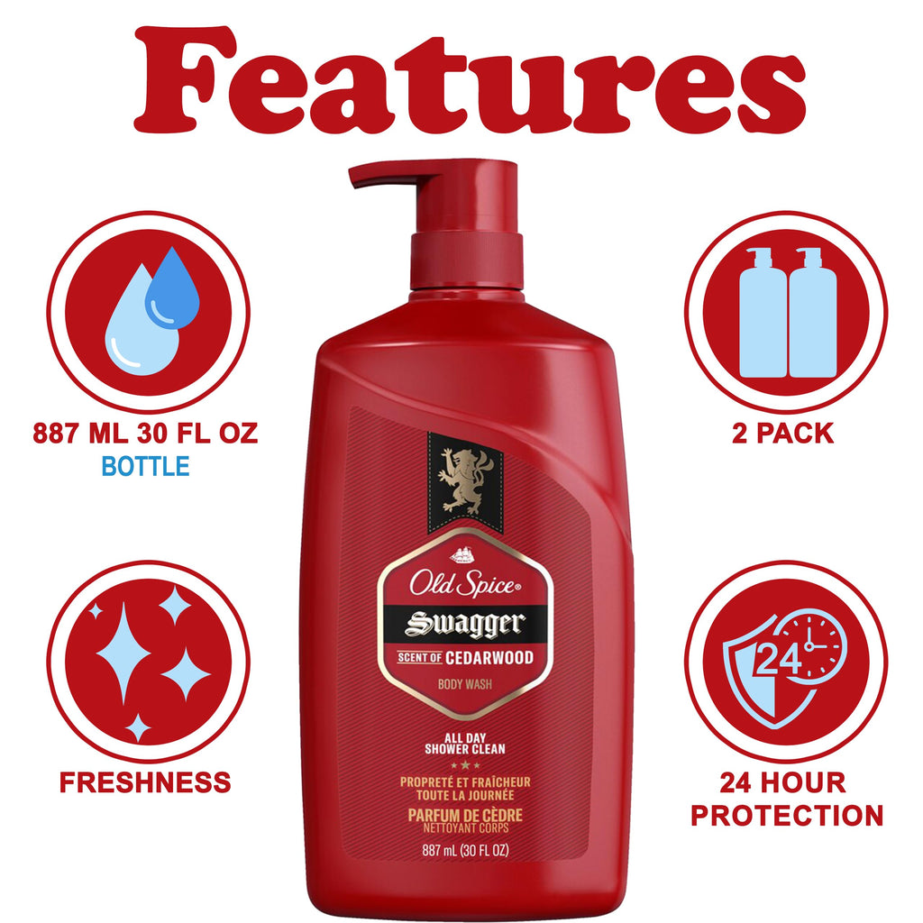 Old Spice Swagger Body Wash 2-Pack – Cedarwood Lime Scent, 30 oz Each | Red Zone Collection
