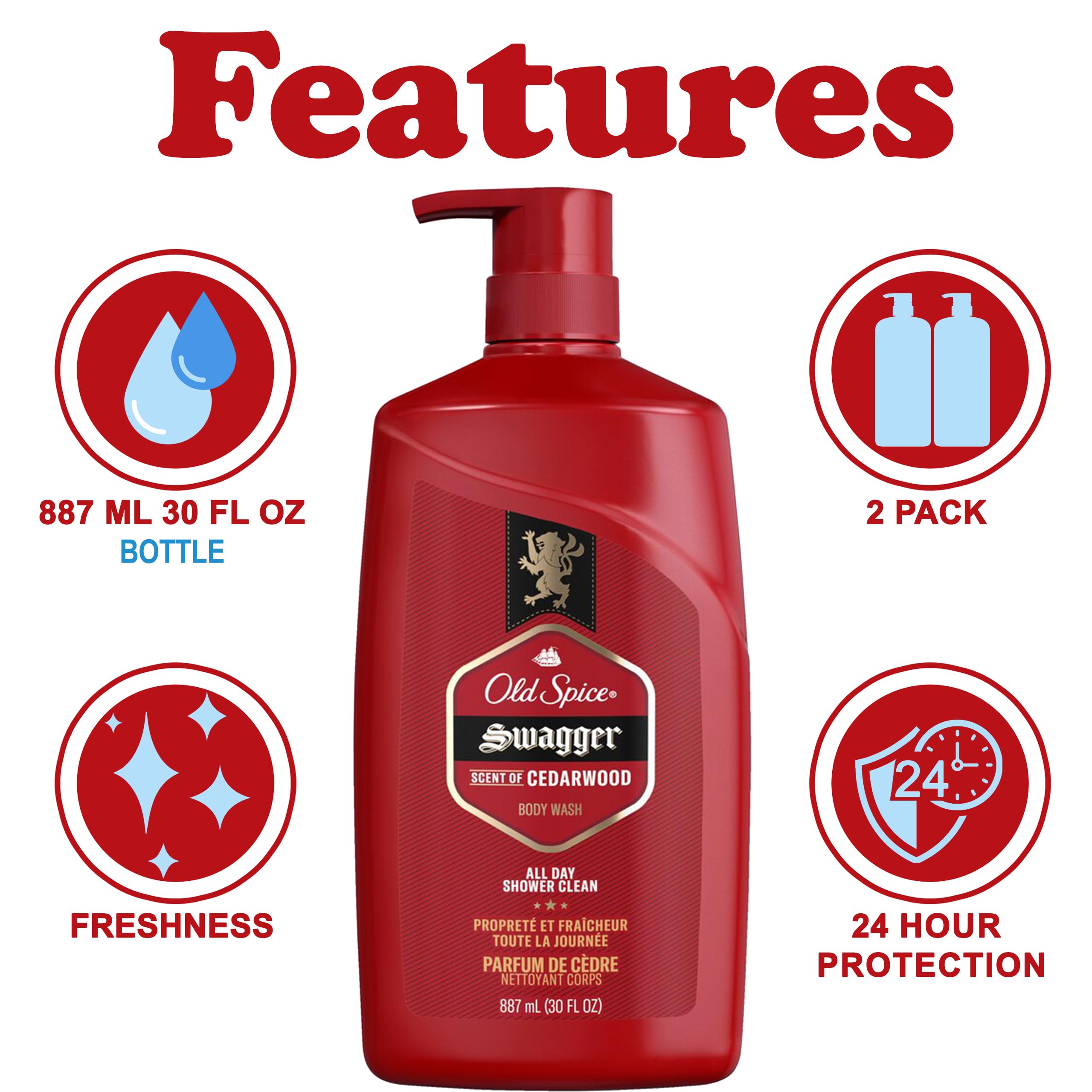 Old Spice Swagger Body Wash 2-Pack – Cedarwood Lime Scent, 30 oz Each | Red Zone Collection