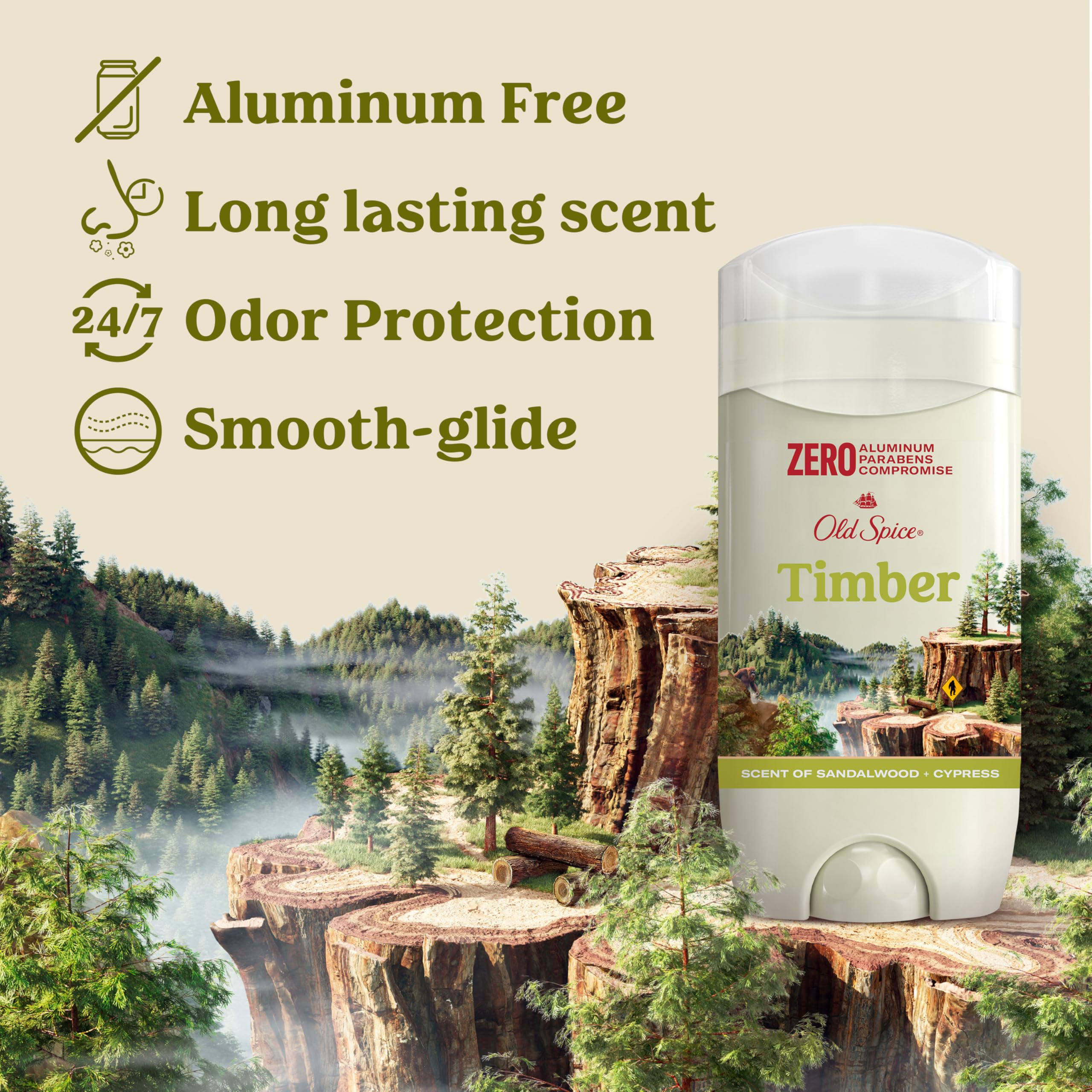 Old Spice Timber Aluminum-Free Deodorant for Men – 24/7 Odor Protection (Pack of 3)