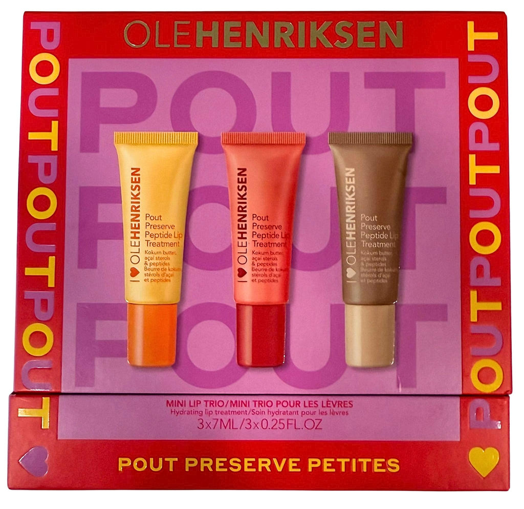 Ole Henriksen Pout Preserve Petites Lip Trio – Mini Peptide Lip Treatments in Citrus Sunshine, Strawberry Sorbet & Crème Brûlée