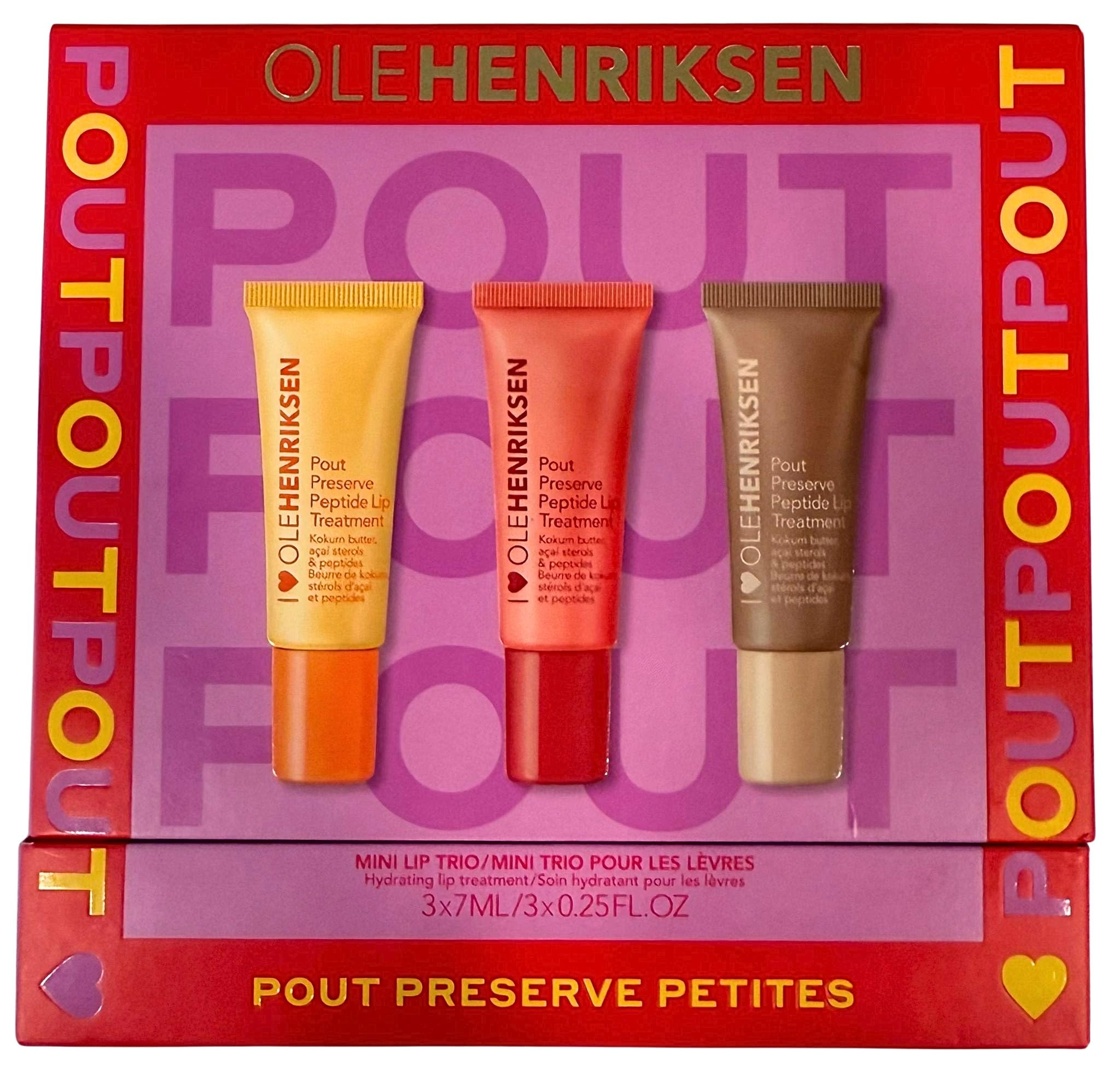 Ole Henriksen Pout Preserve Petites Lip Trio – Mini Peptide Lip Treatments in Citrus Sunshine, Strawberry Sorbet & Crème Brûlée