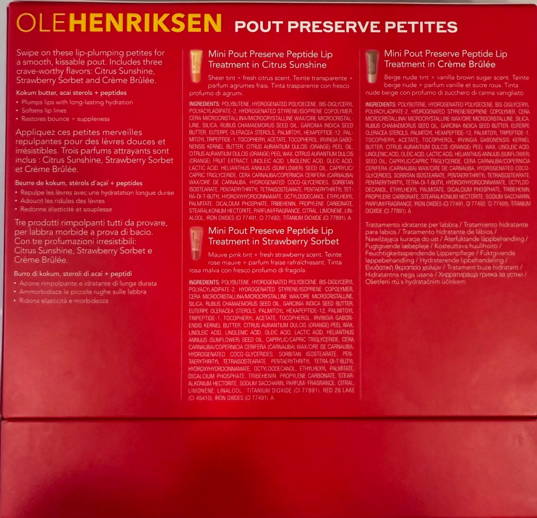 Ole Henriksen Pout Preserve Petites Lip Trio – Mini Peptide Lip Treatments in Citrus Sunshine, Strawberry Sorbet & Crème Brûlée