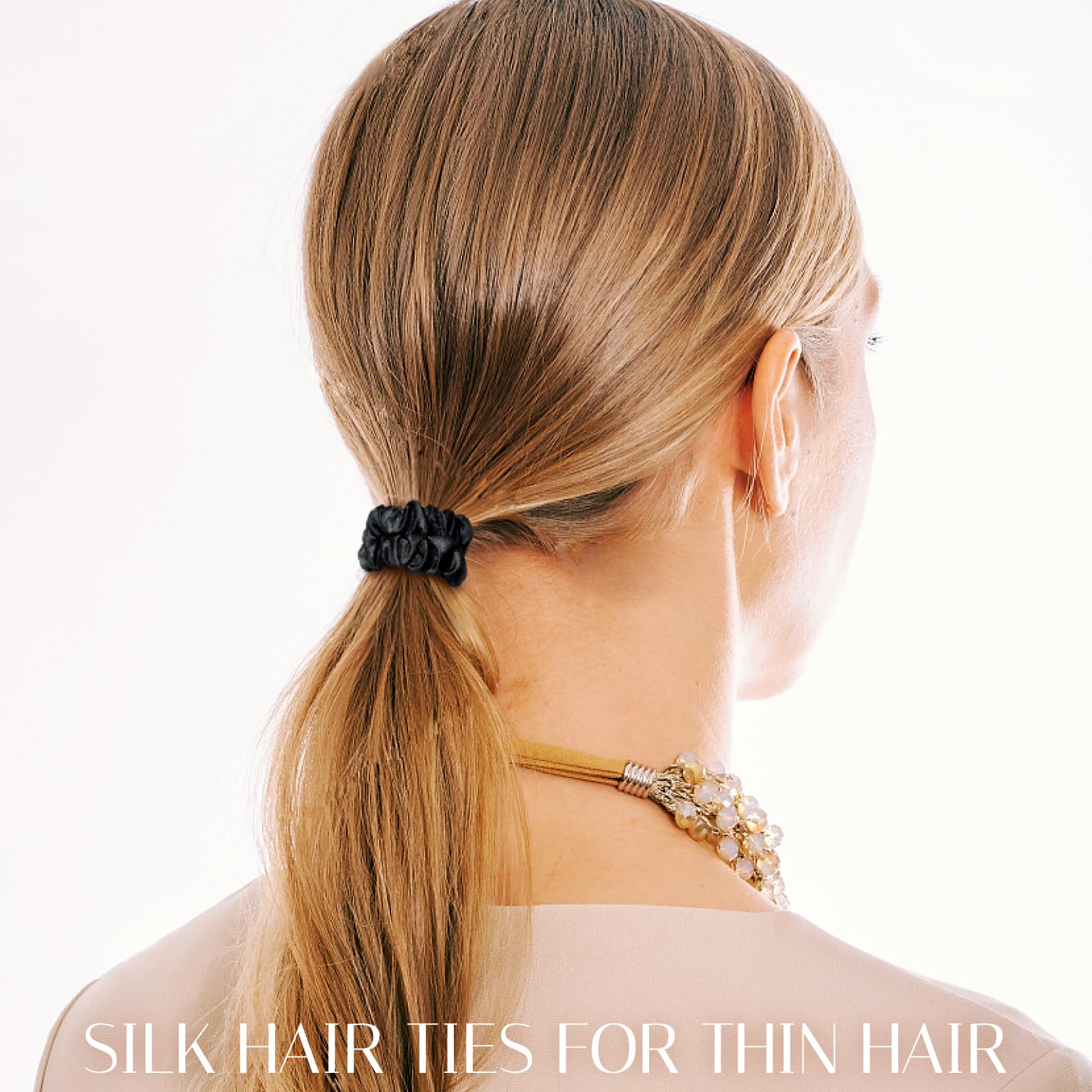 OLESILK Silk Hair Ties – 100% Mulberry Silk Skinny Scrunchies for Thin Hair, 5 Pack