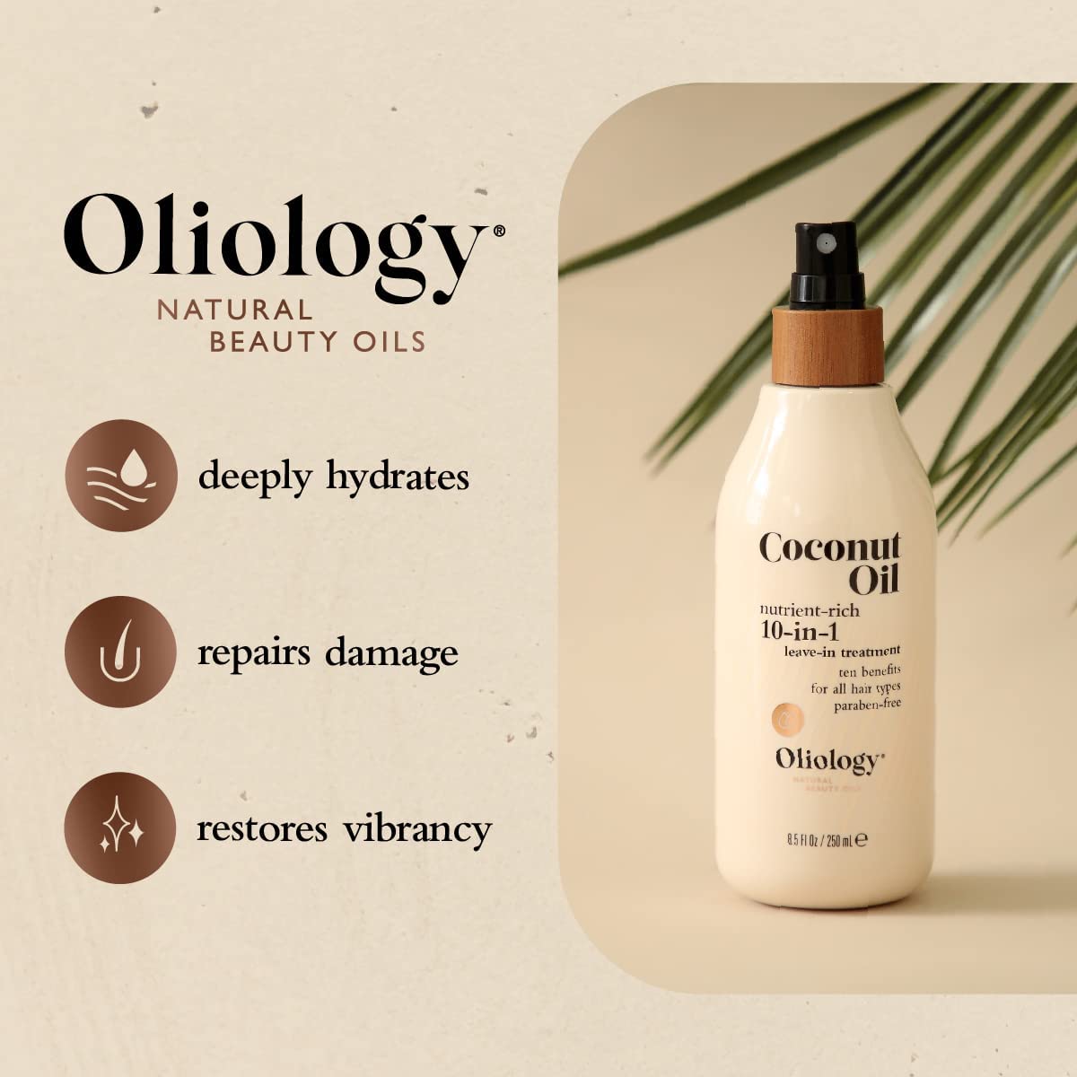 Oliology Coconut Oil 10-in-1 Spray – Leave-In Hair Treatment for All Hair Types | Detangles, Frizz Control, Hydration