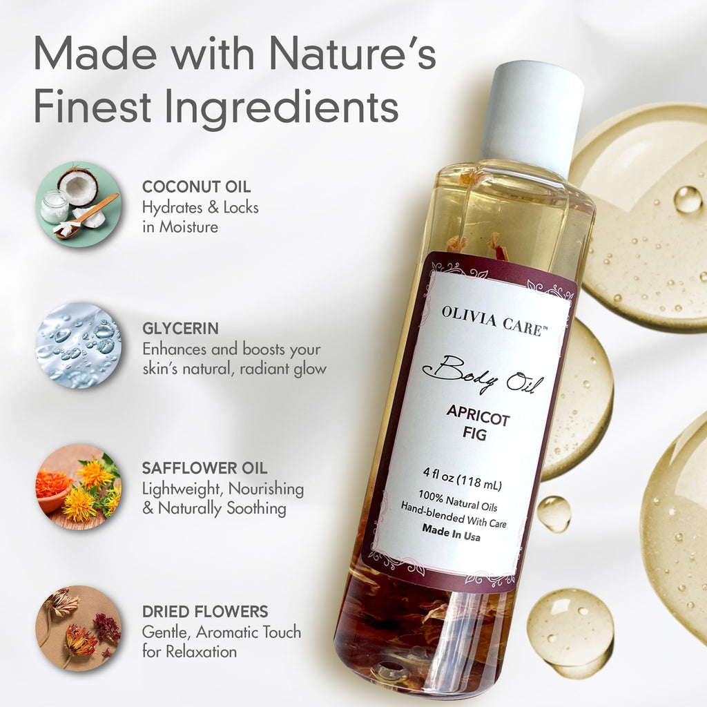 Olivia Care Apricot Fig Body Oil – Vegan, Natural Moisturizing with Vitamin E