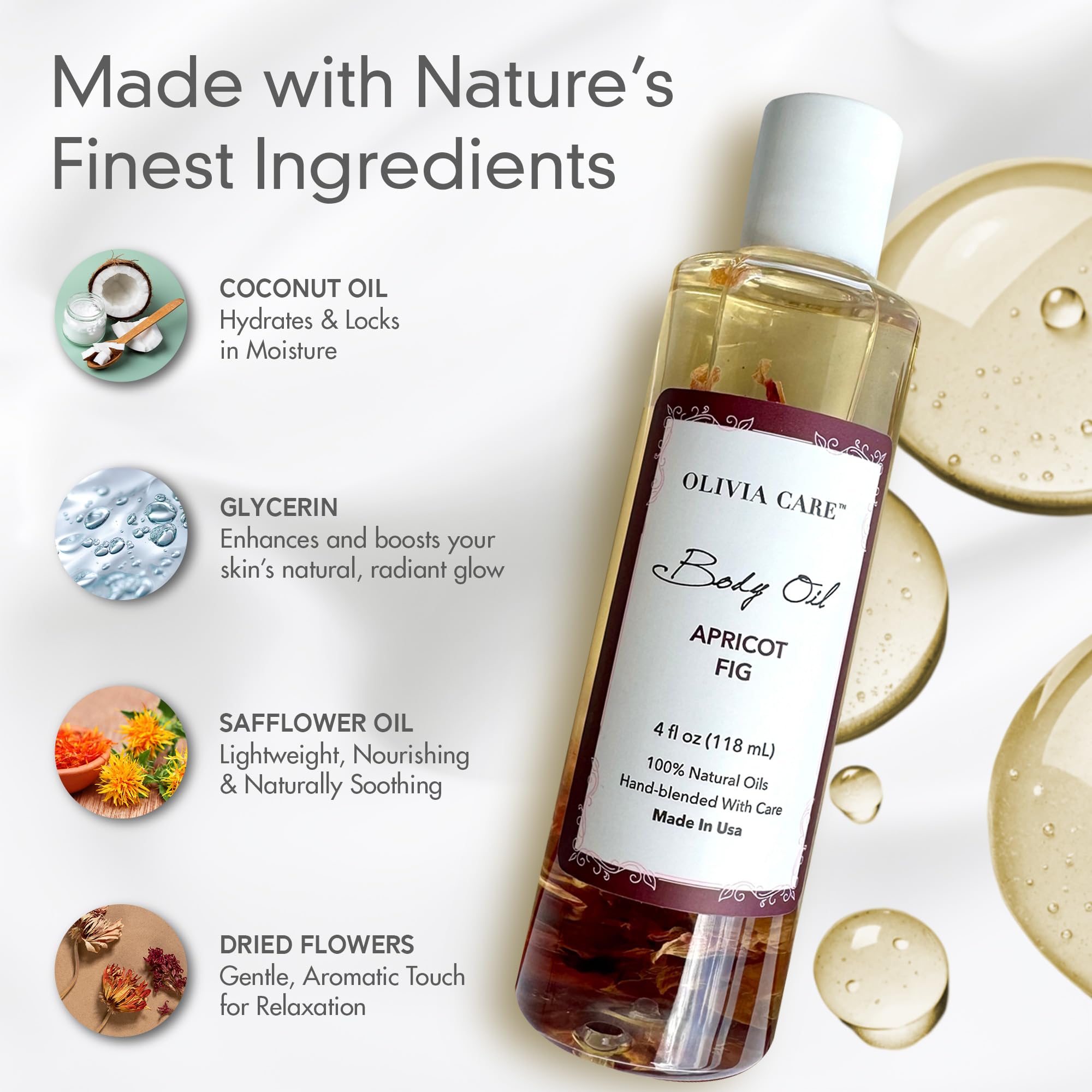 Olivia Care Apricot Fig Body Oil – Vegan, Natural Moisturizing with Vitamin E