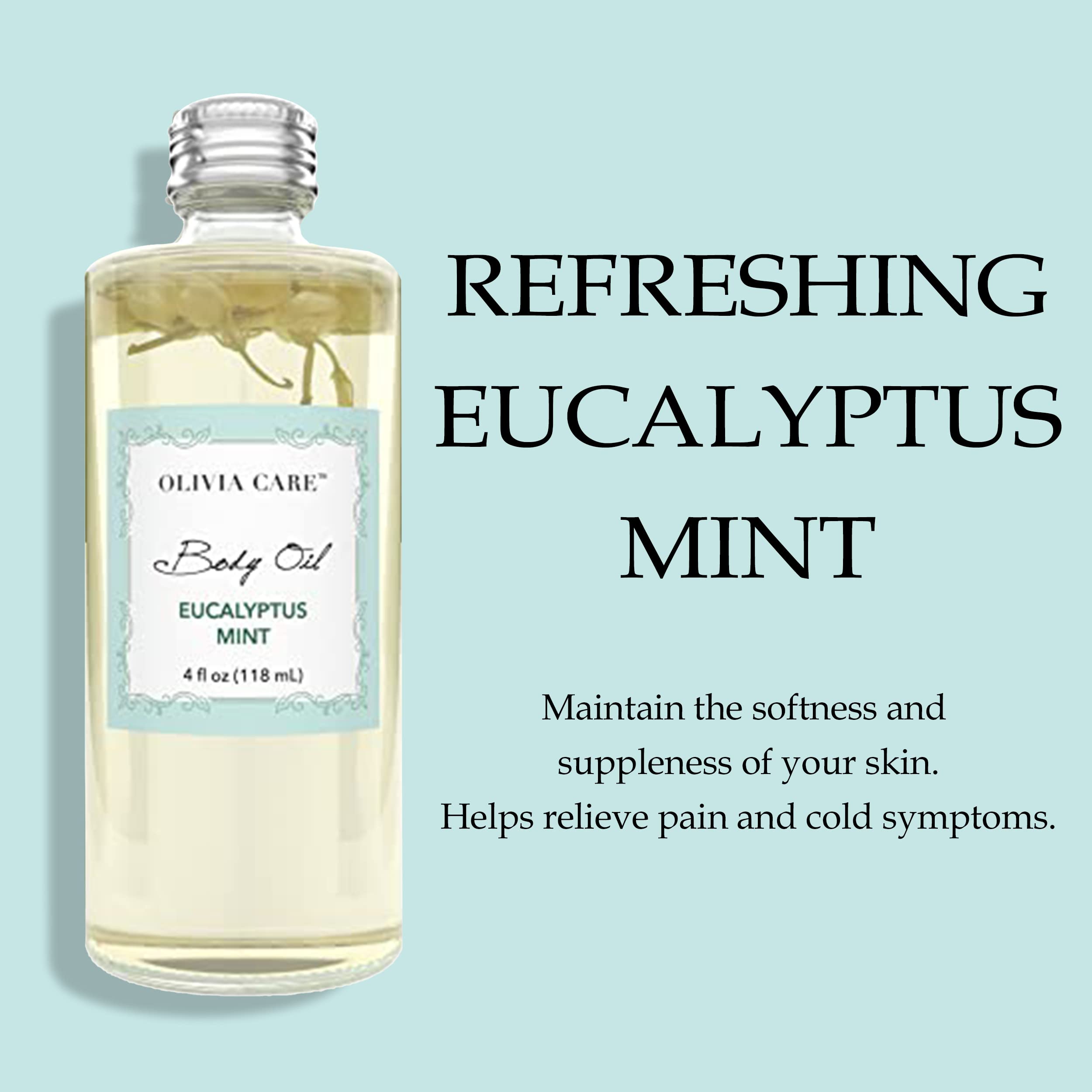 Olivia Care Body Oil Eucalyptus Mint – Vegan Hydration with Vitamin E, K & Omegas