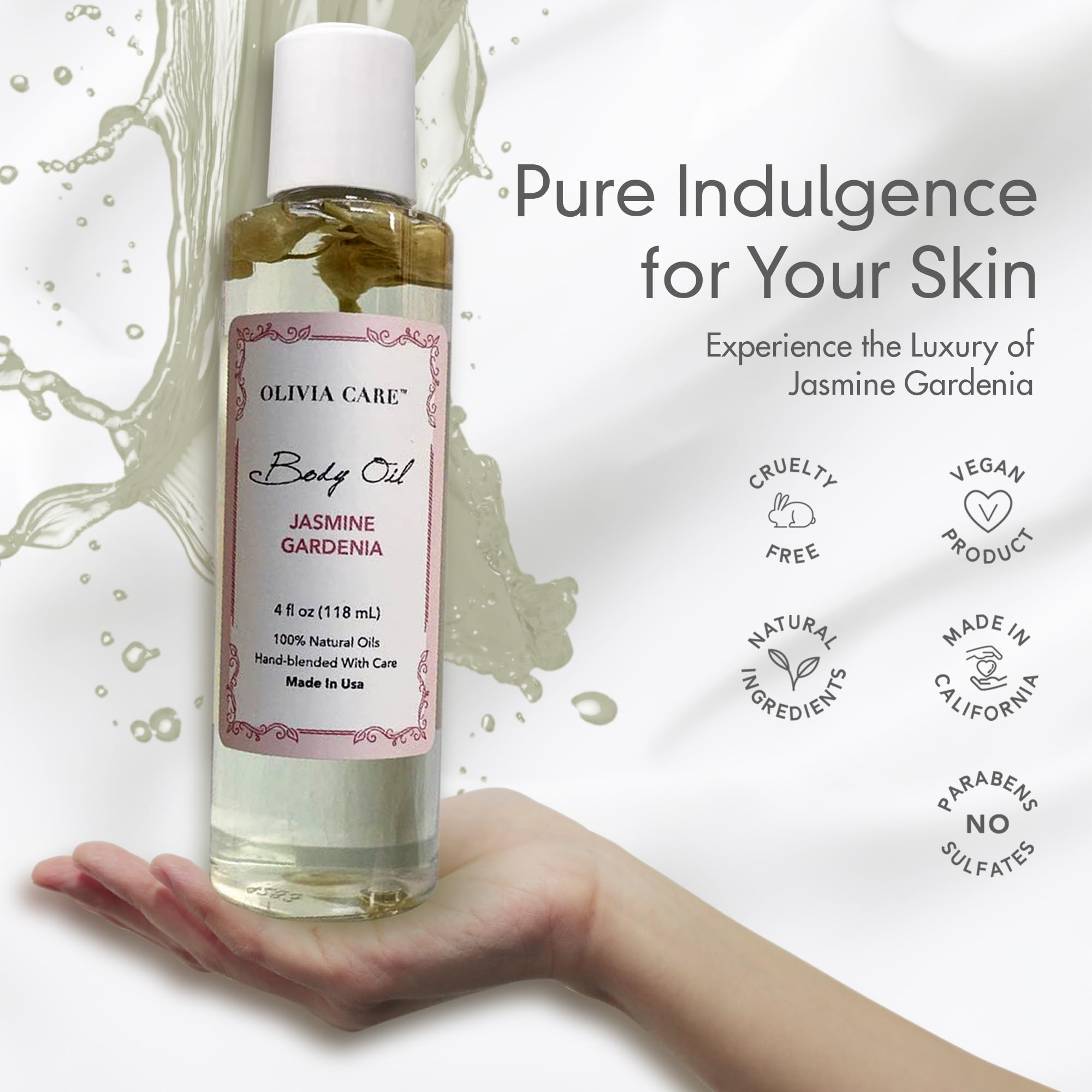 Olivia Care Jasmine Gardenia Body Oil – Vegan & Natural Hydration (4 OZ)