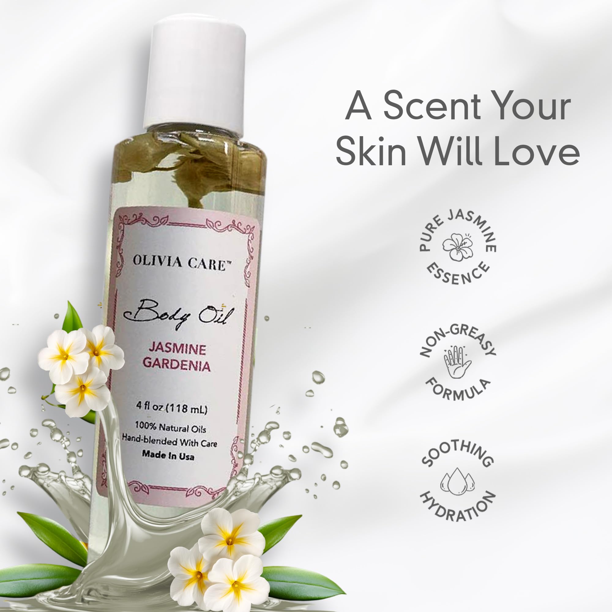 Olivia Care Jasmine Gardenia Body Oil – Vegan & Natural Hydration (4 OZ)