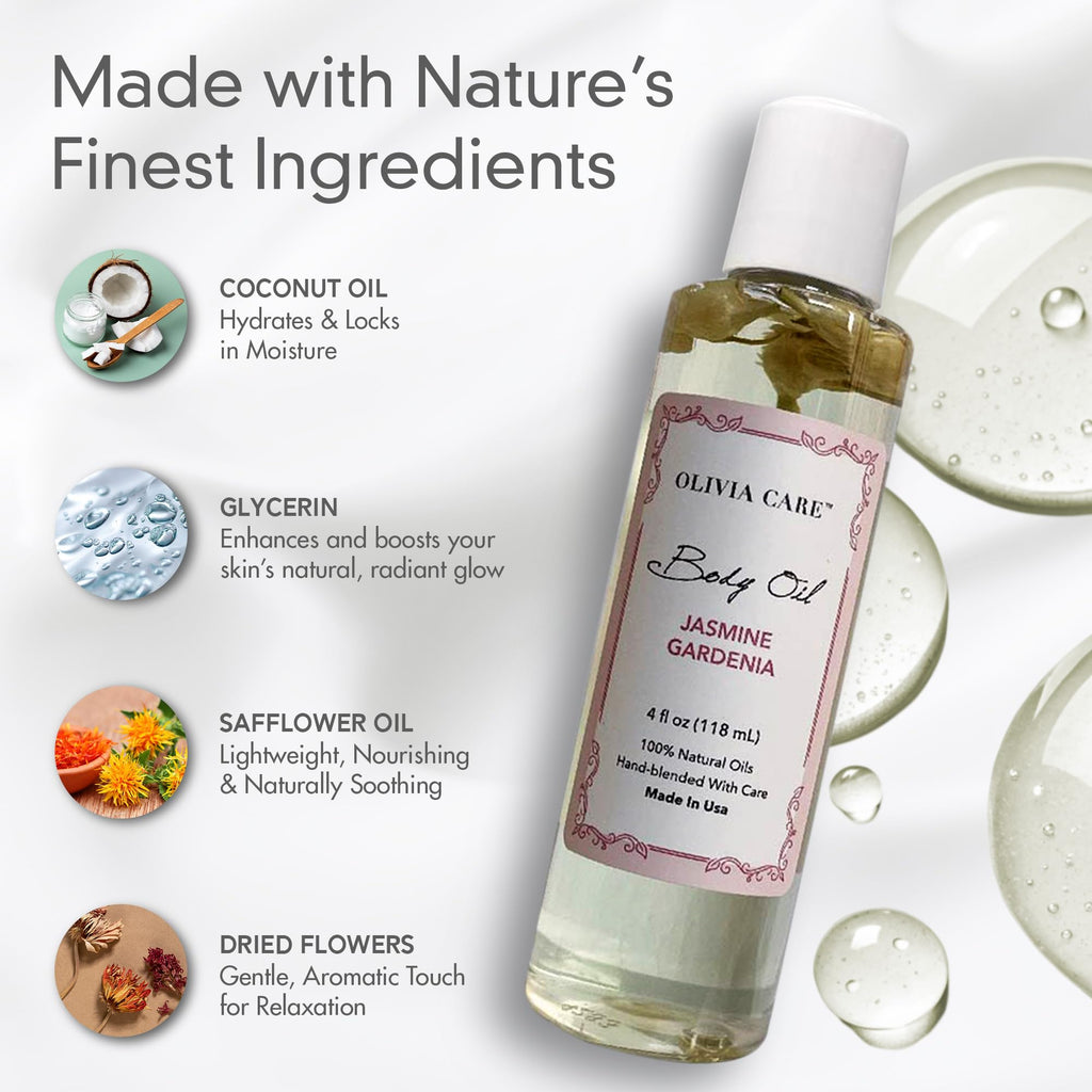 Olivia Care Jasmine Gardenia Body Oil – Vegan & Natural Hydration (4 OZ)
