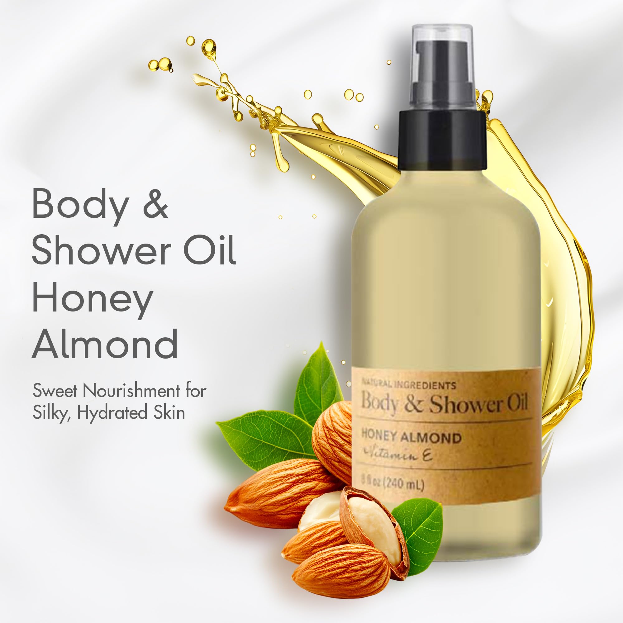 Olivia Care Nourishing Honey Almond Body Oil with Vitamin E | In-Shower Hydration for All Skin Types – 8 oz