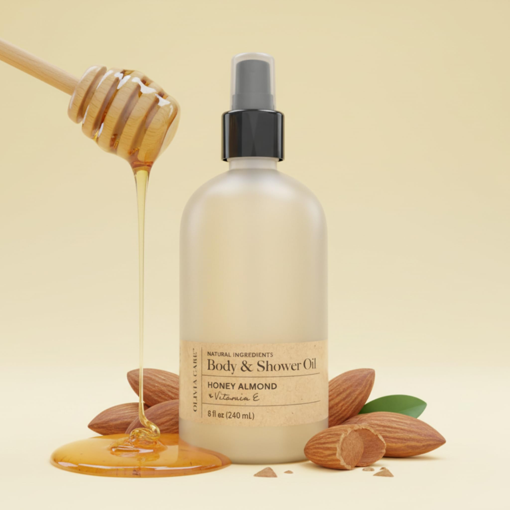 Olivia Care Nourishing Honey Almond Body Oil with Vitamin E | In-Shower Hydration for All Skin Types – 8 oz