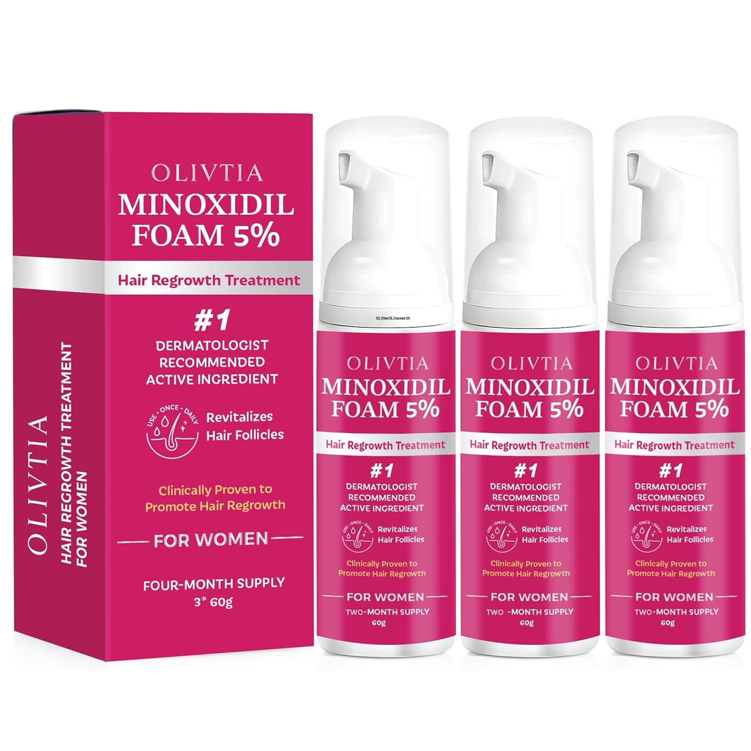 OLIVITA 5% Minoxidil Foam for Women – Hair Regrowth with Biotin & Rosemary (3-Pack)