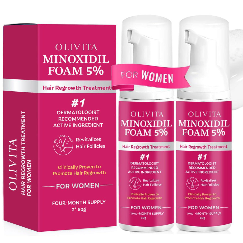 OLIVITA 5% Minoxidil Foam for Women – Extra Strength Hair Regrowth (2-Pack)