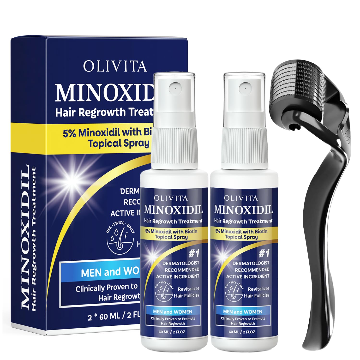 OLIVITA 5% Minoxidil Hair Growth Kit – For Men & Women with Biotin & Rosemary