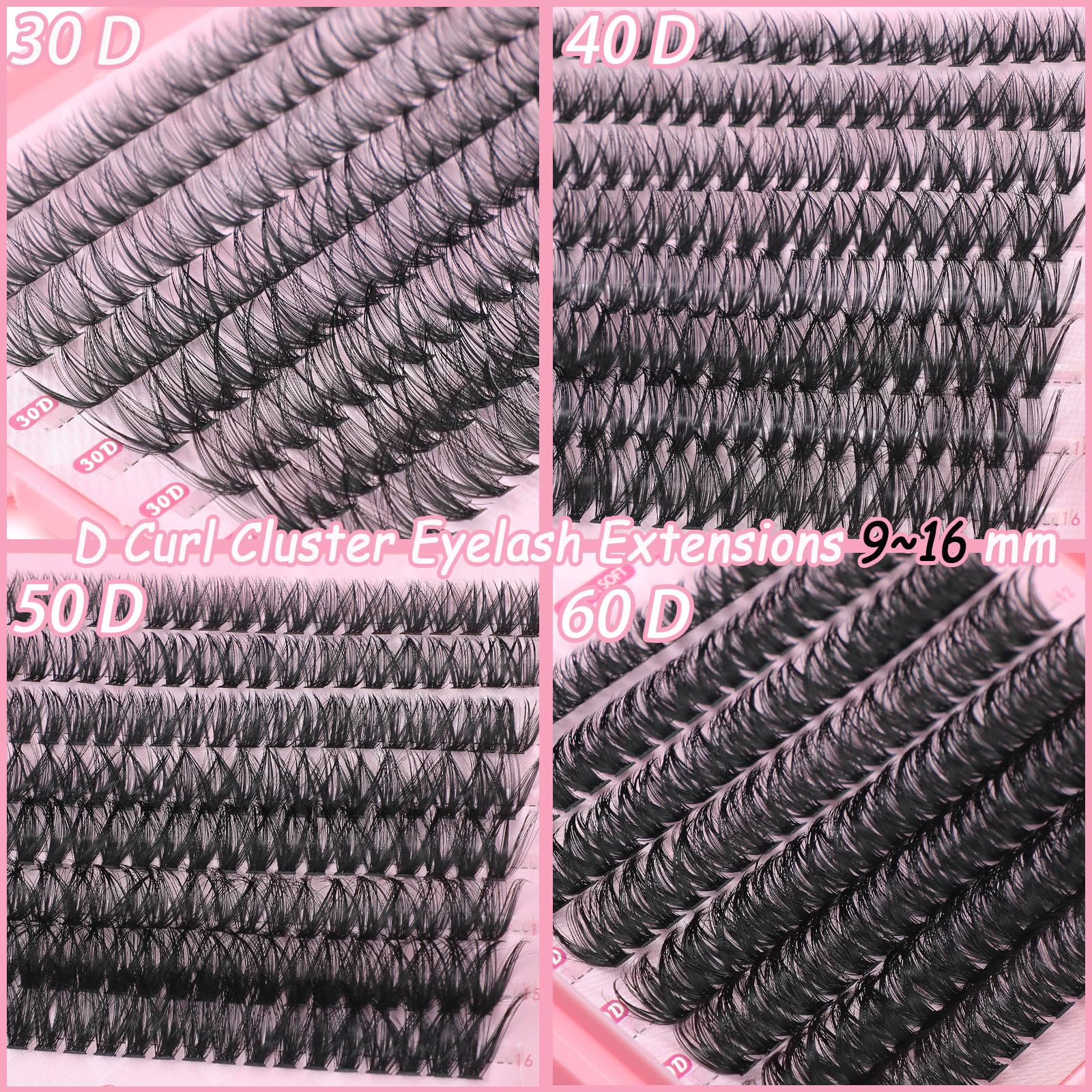 OLLAVO Lash Clusters Kit – 640 Pcs 9-16mm D Curl Wispy Extensions