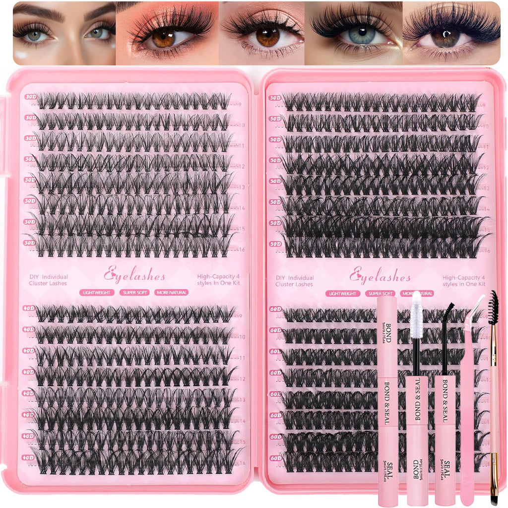 OLLAVO Lash Clusters Kit – 640 Pcs 9-16mm D Curl Wispy Extensions