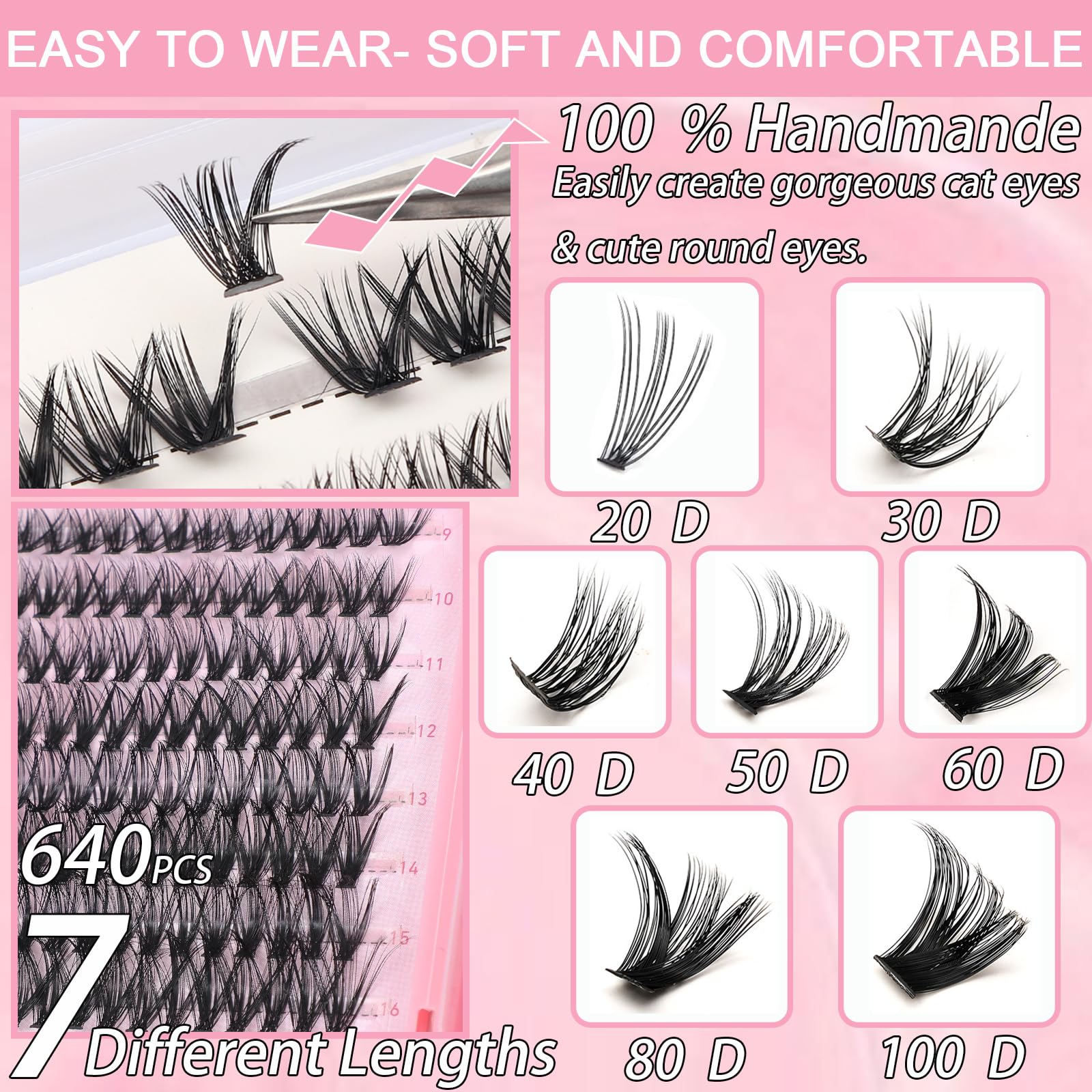 OLLAVO Lash Clusters Kit – 640 Pcs 9-16mm D Curl Wispy Extensions