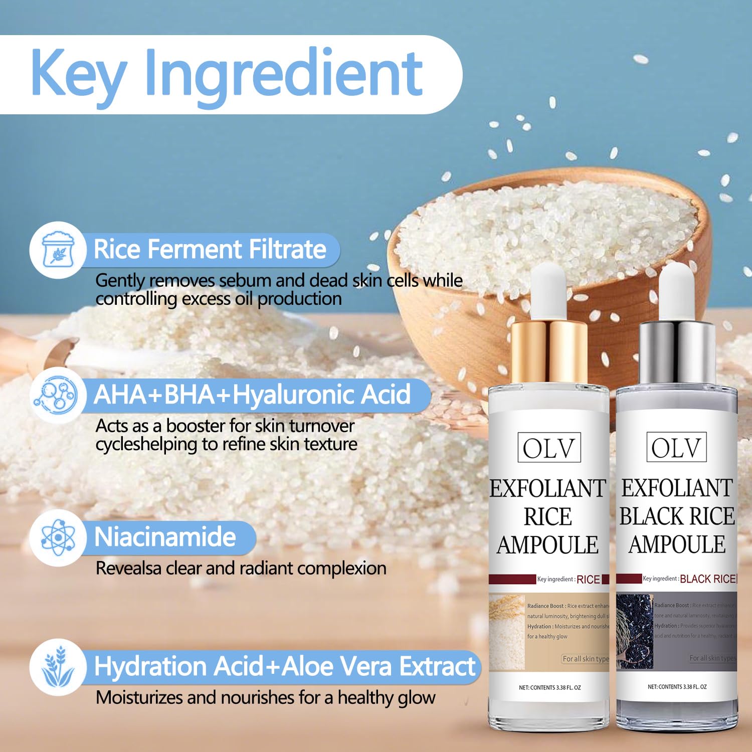 OLV Peel Shot Glow Rice Ampoule Duo – White & Black Rice Exfoliant for All Skin Types