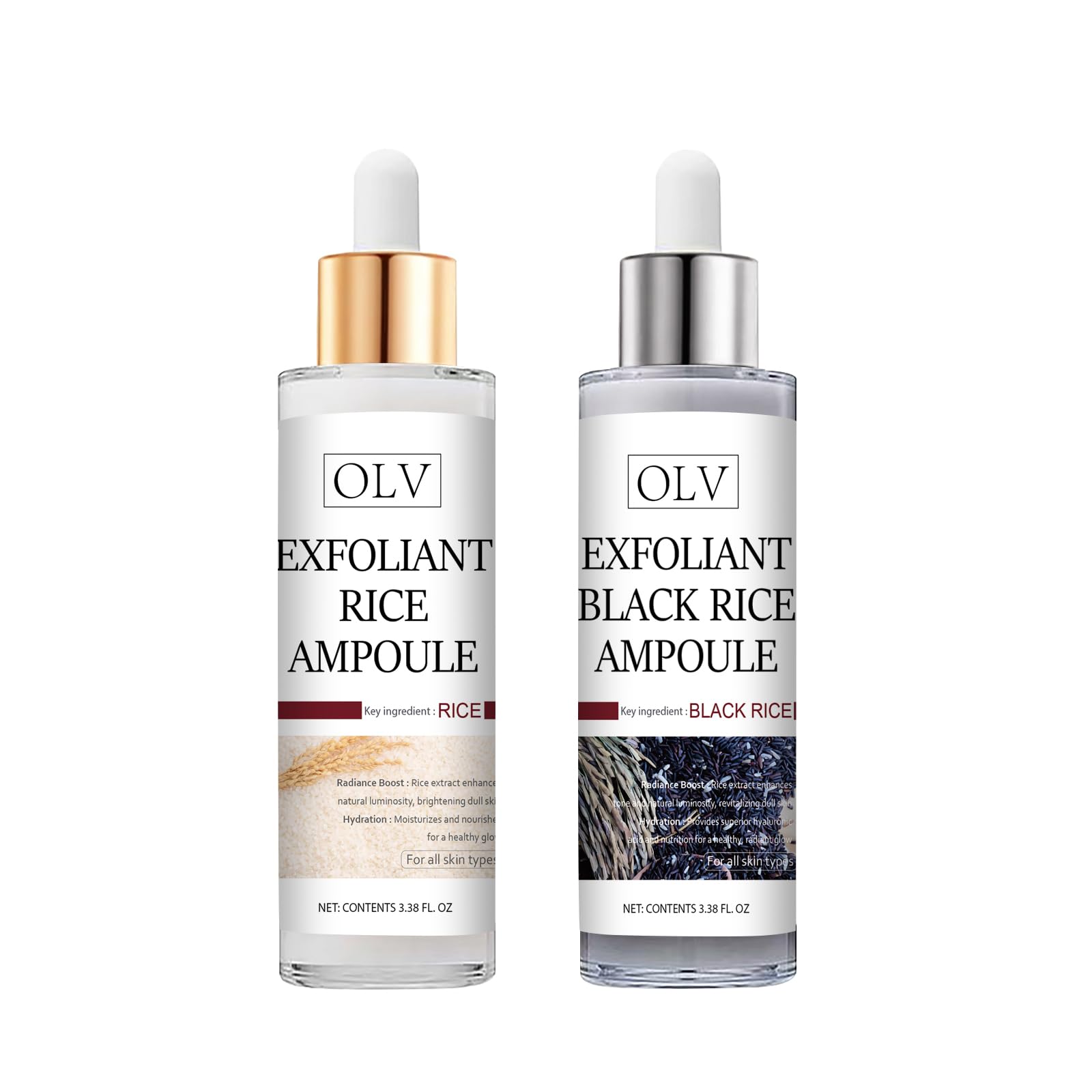 OLV Peel Shot Glow Rice Ampoule Duo – White & Black Rice Exfoliant for All Skin Types