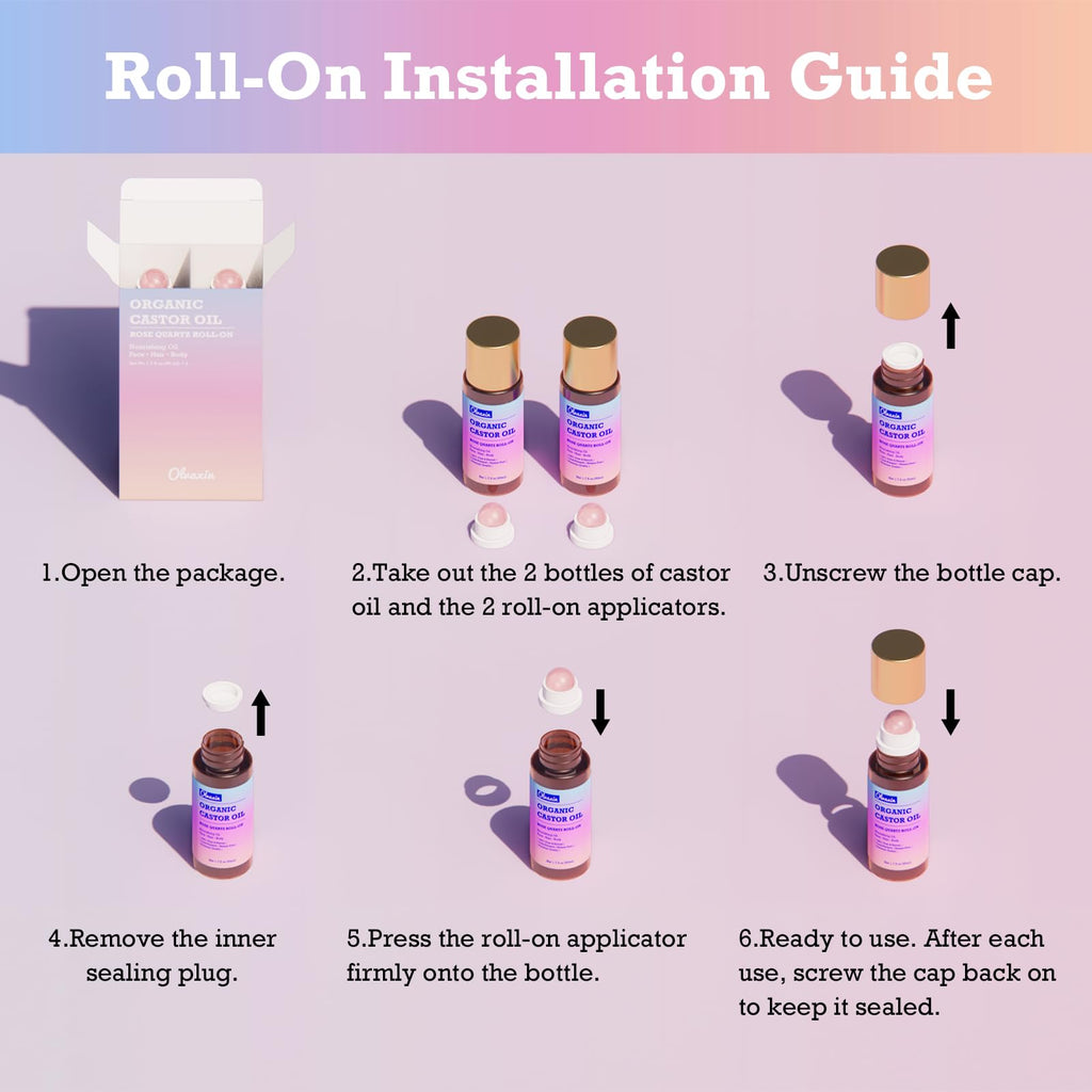 Olvaxin Organic Castor Oil Roll-On with Rose Quartz — 2 Pack (1.7 fl oz each)